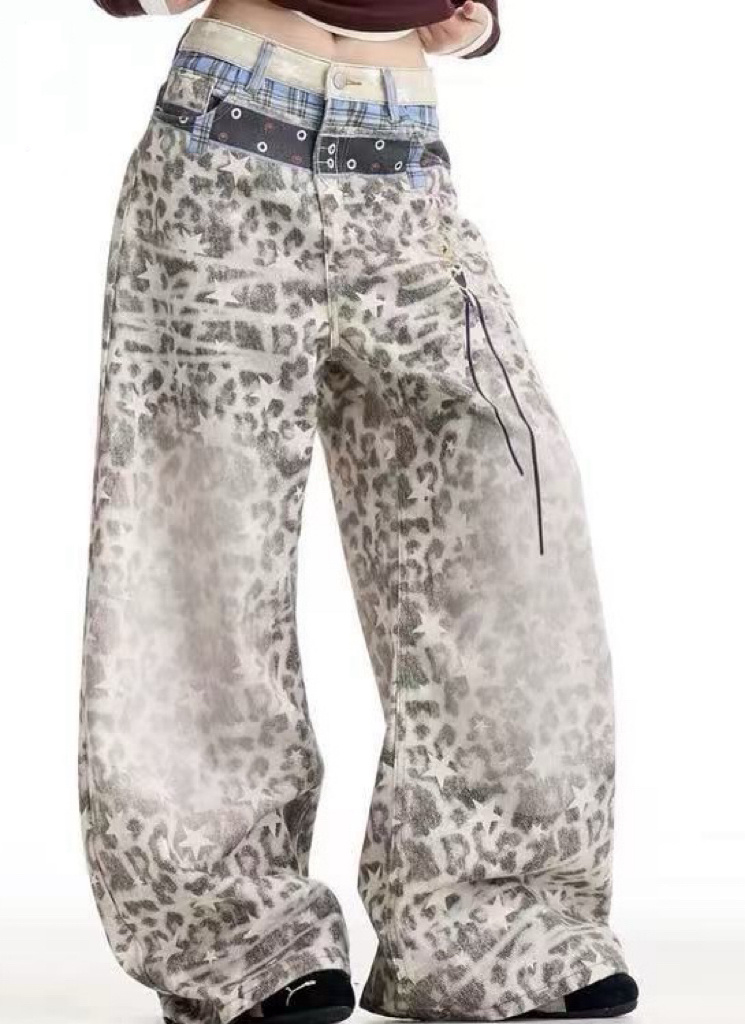 Grossiste Mochy - Jean imprimé léopard oversize