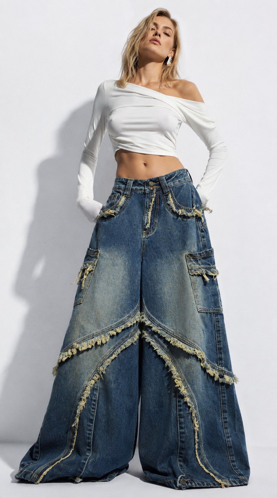 Grossiste Mochy - Jean oversize patchwork destroy
