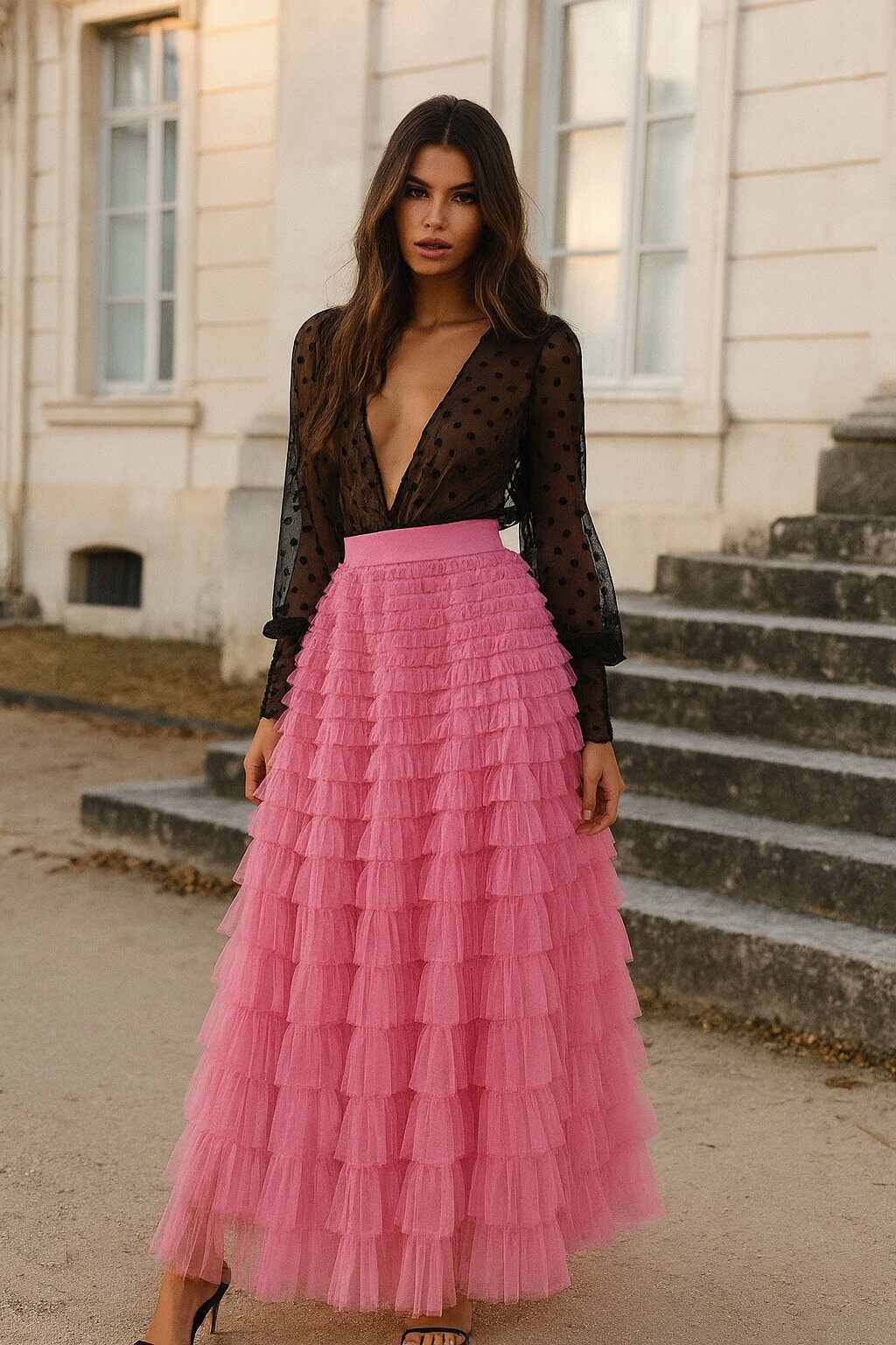 Jupe bleu ciel en tulle pailleté - Chérie et Dandy