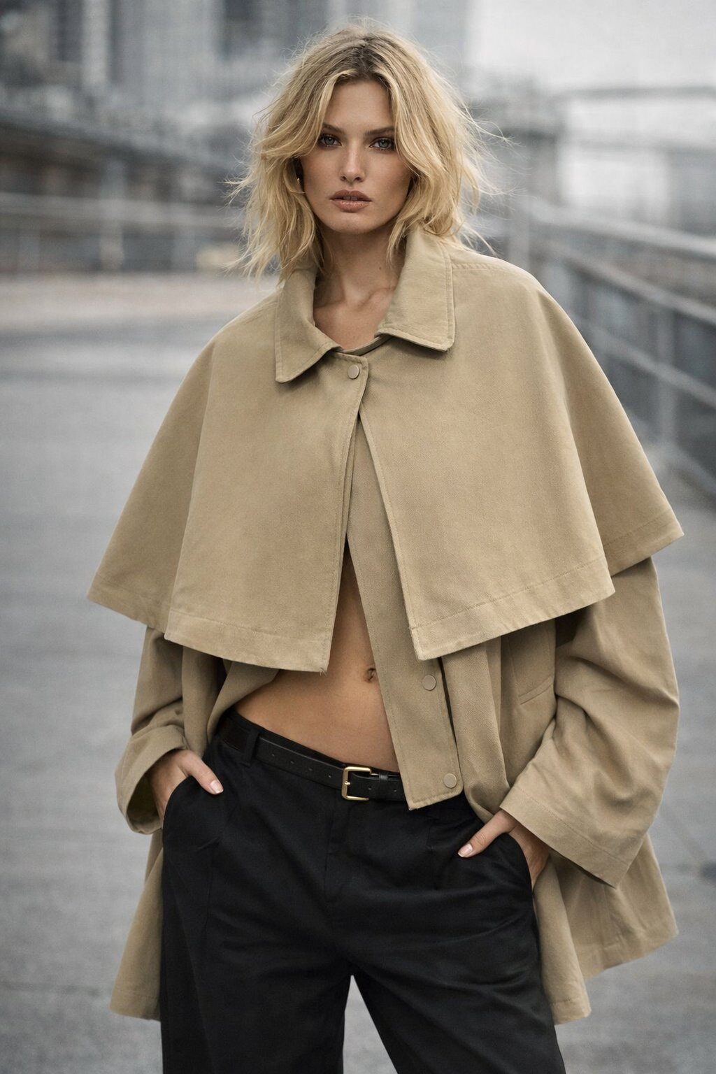 Großhändler Mochy - Oversize-Cape-Mantel mit abnehmbarer Doppel-Cape