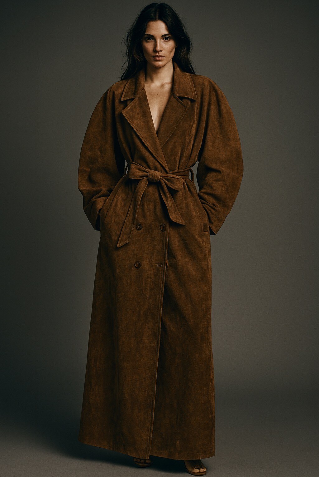 Großhändler Mochy - Langer, übergroßer Trenchcoat aus Wildleder