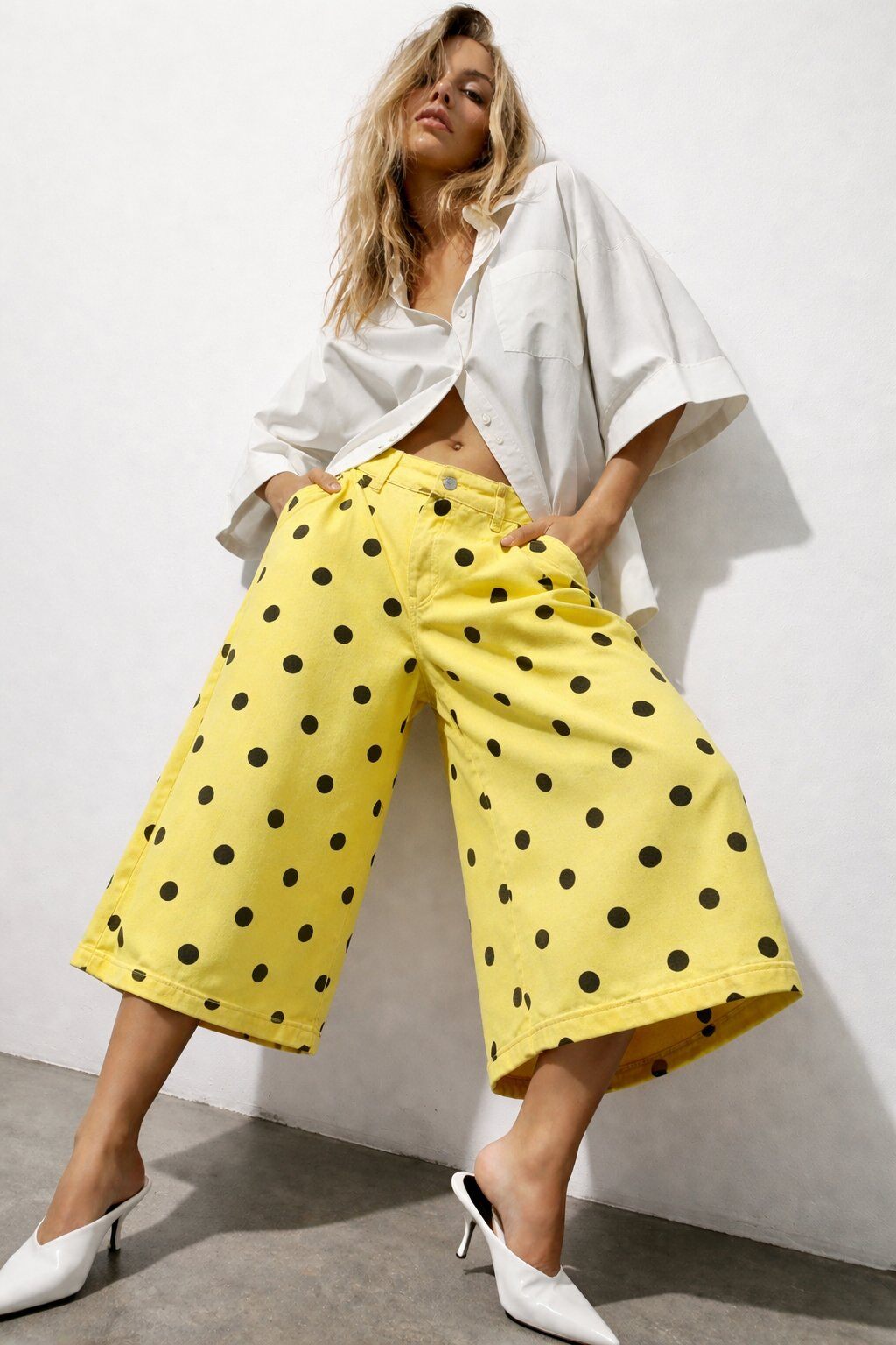 Wide-leg cropped pants with polka dot print | Paris Fashion Shops