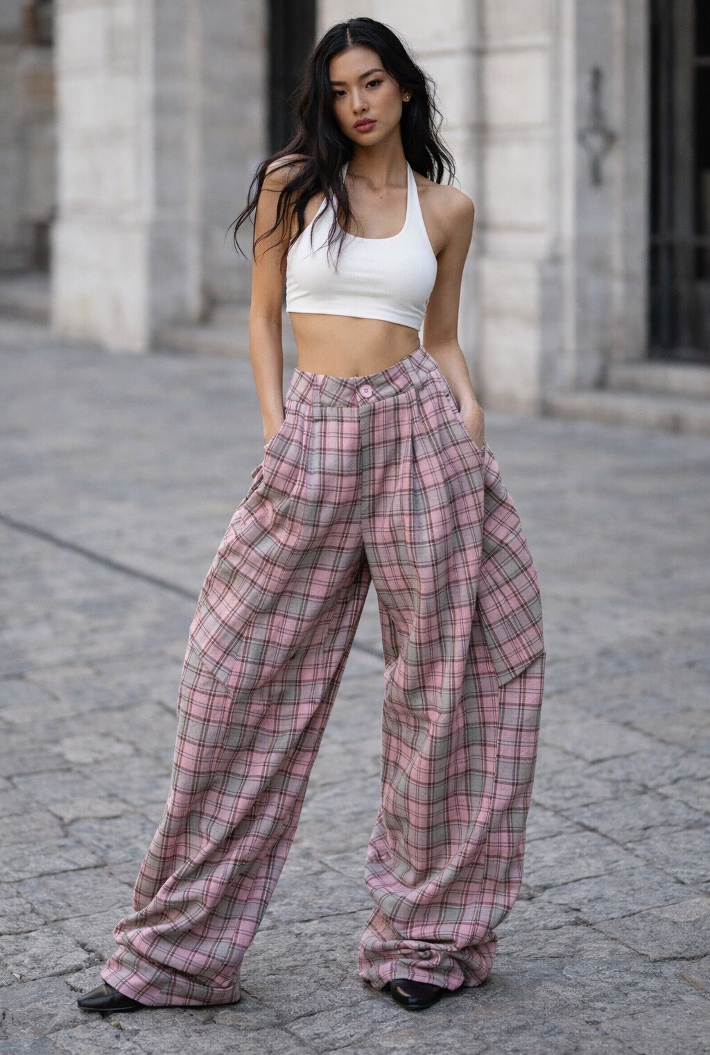 Grossiste Mochy - Pantalon large à carreaux