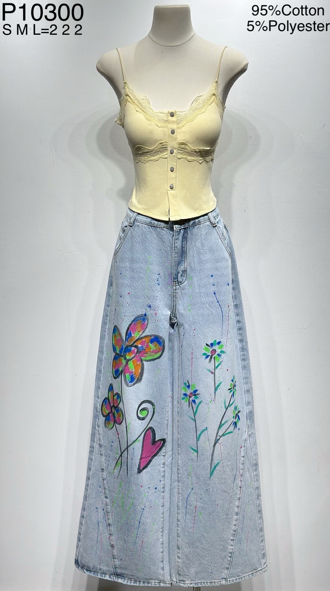 Grossista Mochy - Jeans in denim con stampa floreale