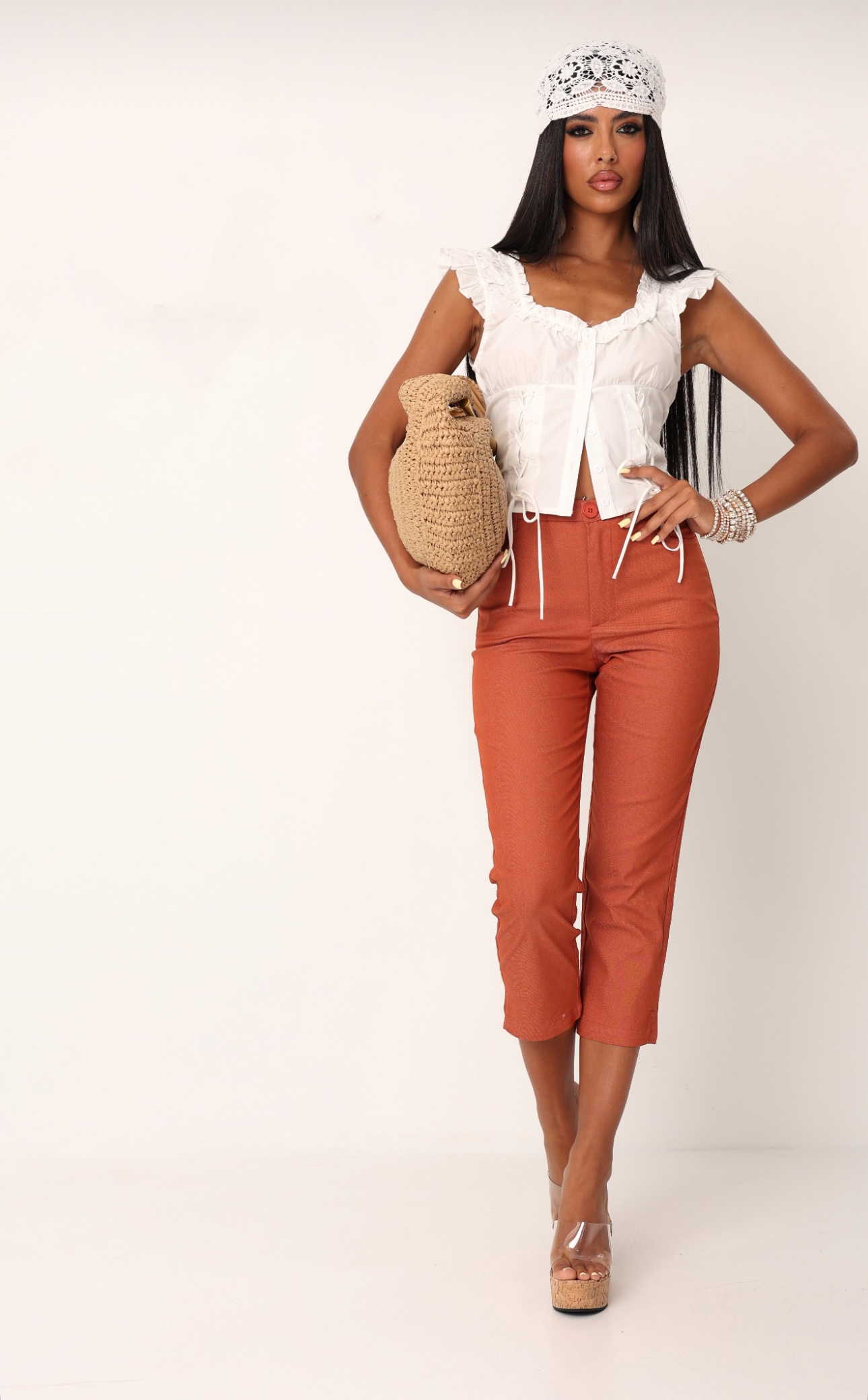 Mayorista Mochy - Pantalón recto 7/8 en algodón elástico