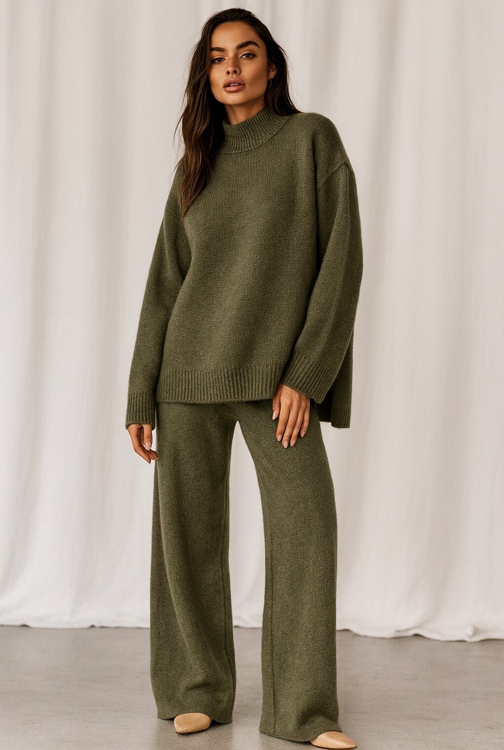 Grossiste Mochy - Ensemble pull col montant et pantalon large