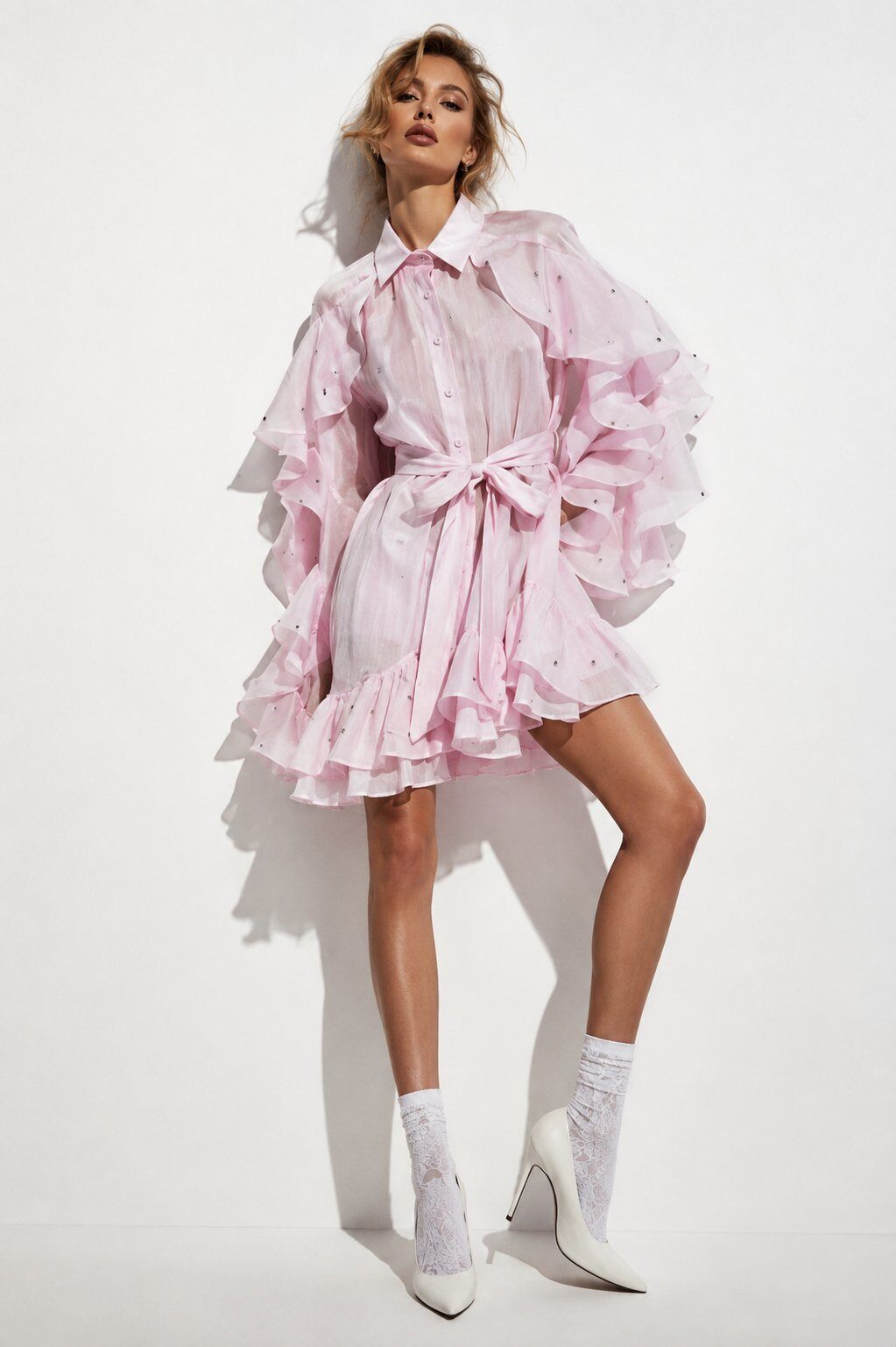 Großhändler Mochy - Fließendes Hemdkleid mit Rüschen und Strass