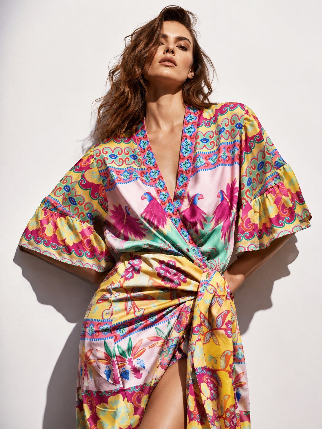 Wholesaler Mochy - Printed linen wrap dress