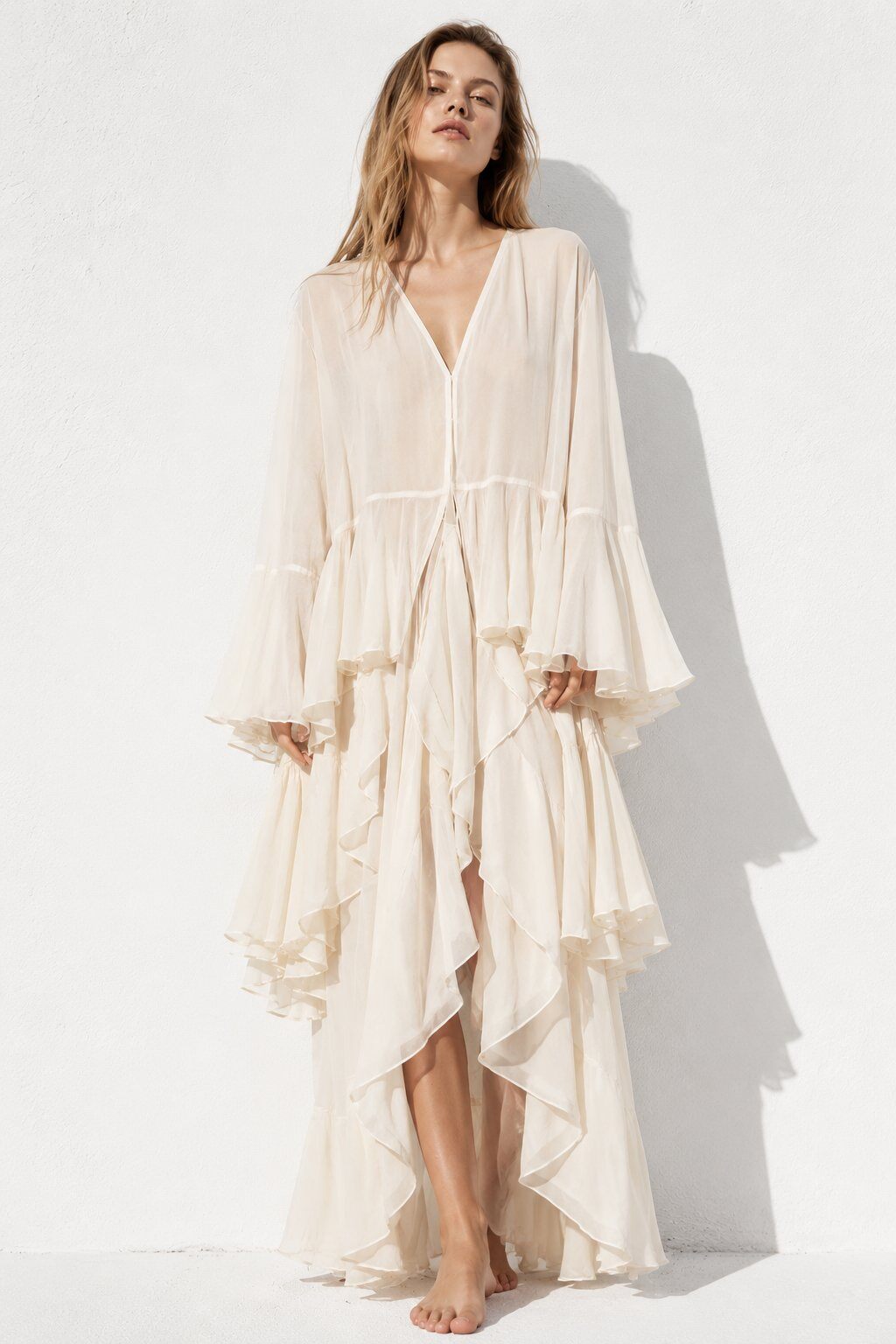 Grossiste Mochy - Robe bohème fluide à volants superposés