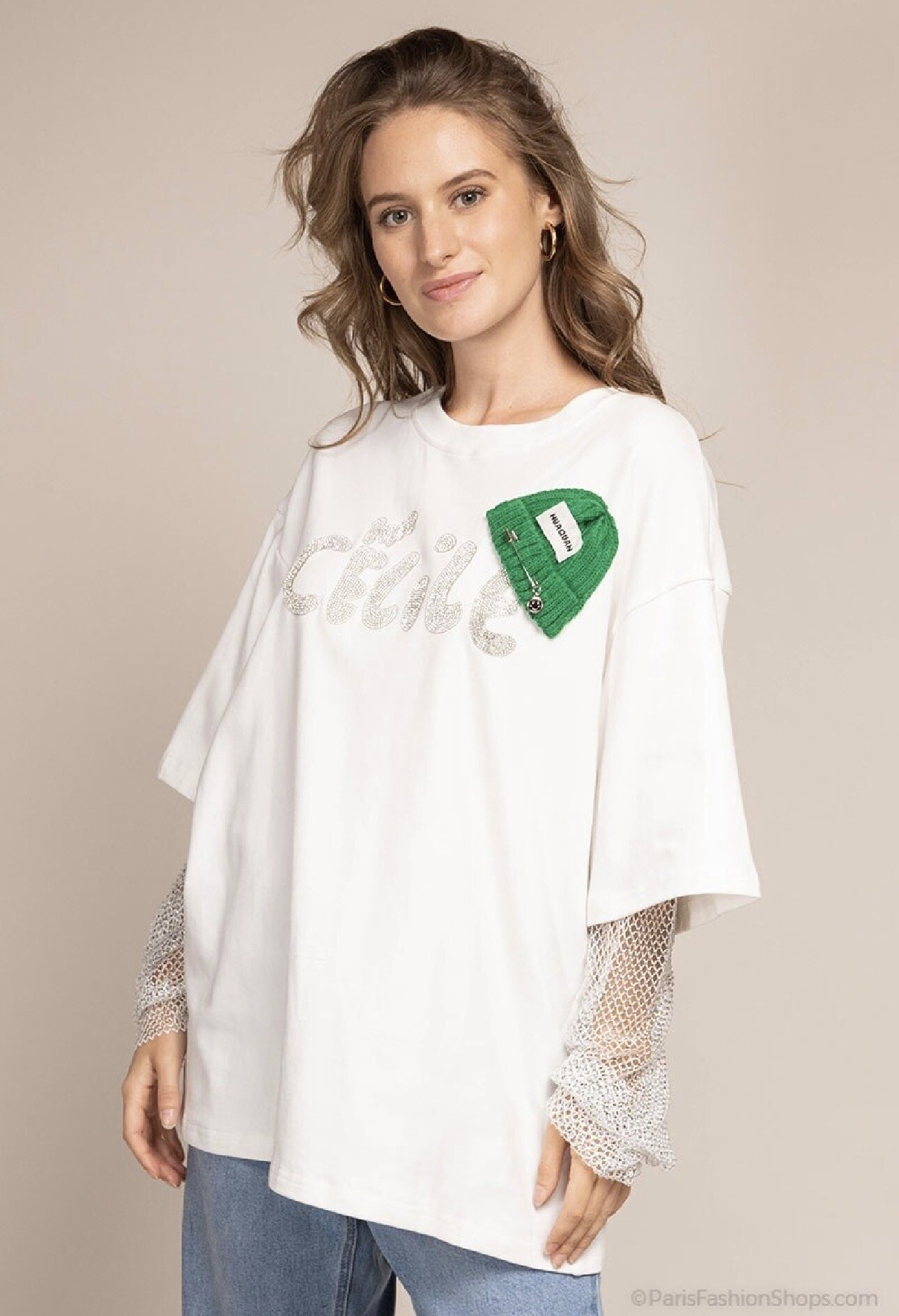 Wholesaler Mochy - Chic rhinestone sleeve t-shirt