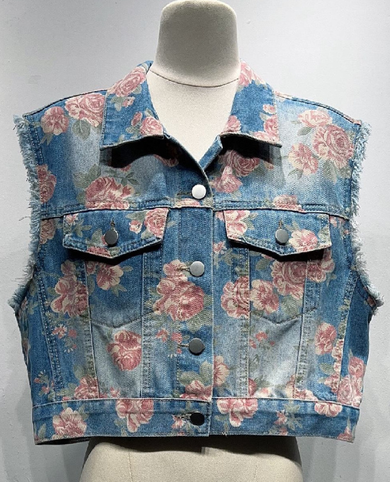 Grossiste Mochy - vestes  jeans imprime  fleure