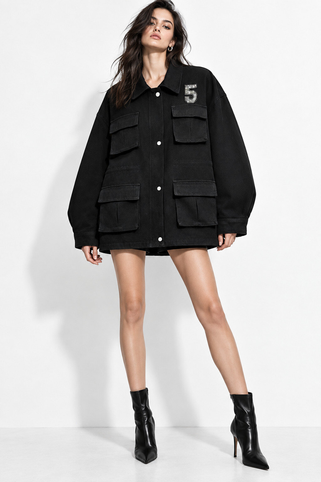 Wholesaler Mochy - Oversized cargo jacket with four large flap pockets and adjustable drawstring waist