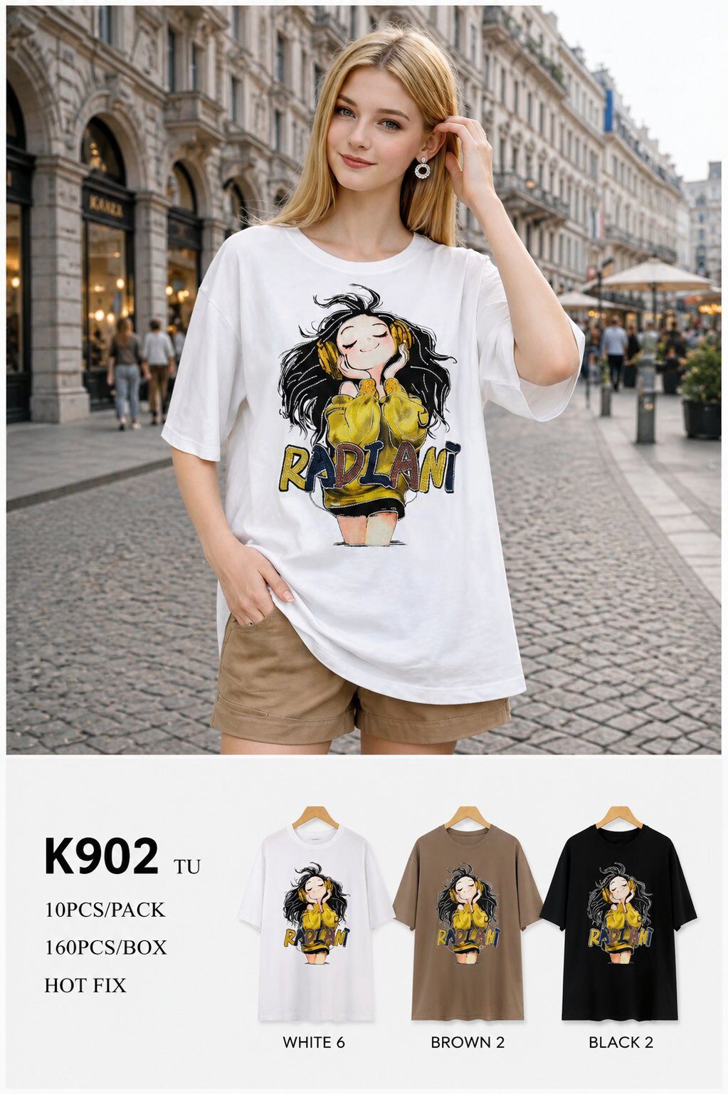 Grossiste modalyne - T-SHIRT FEMME OVERSIZE IMPRIMÉ PETITE FILLE – HOT FIX – TAILLE UNIQUE