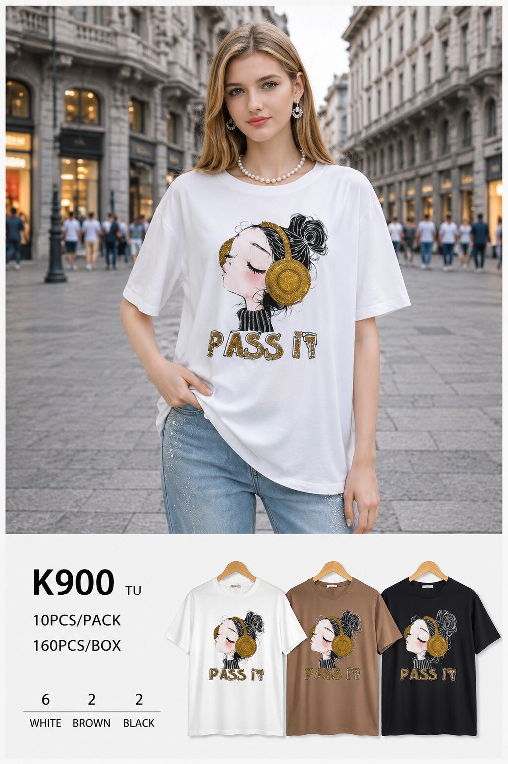 Grossiste modalyne - T-SHIRT FEMME OVERSIZE IMPRIMÉ PETITE FILLE – HOT FIX – TAILLE UNIQUE