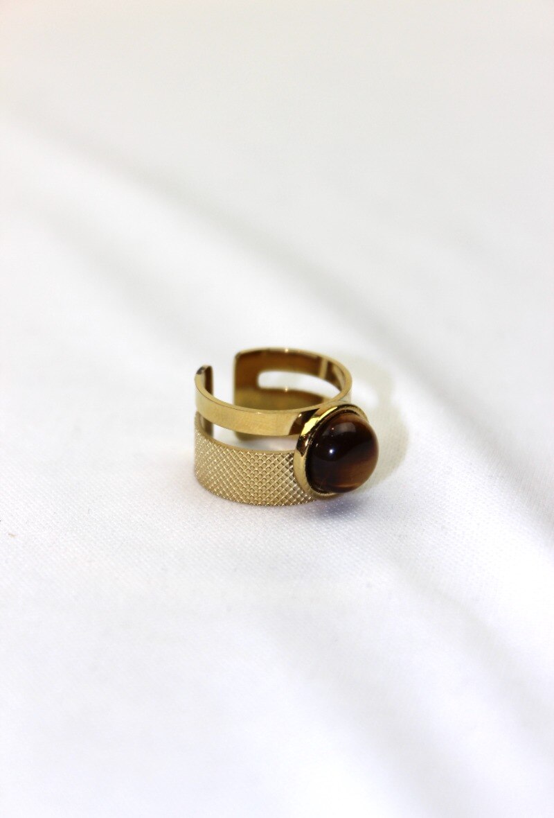 Wholesaler MODELENE - Adjustable titanium steel ring with natural stone - one size