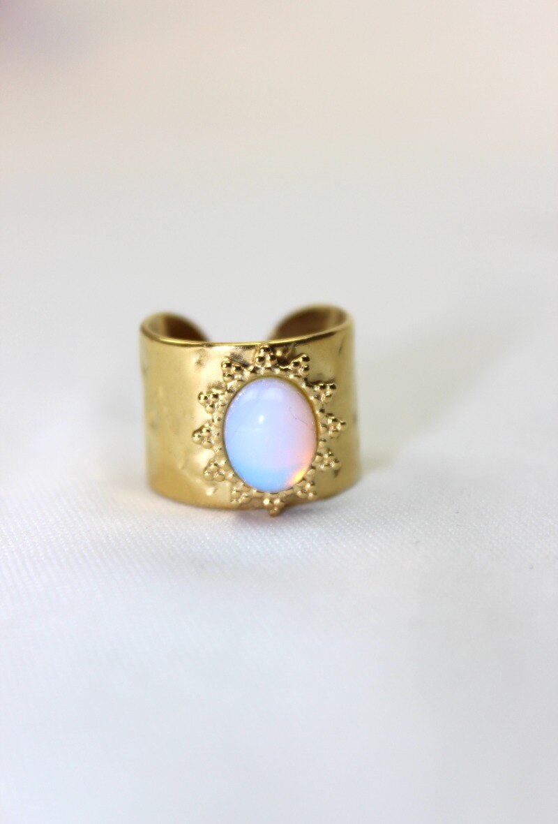 Wholesaler MODELENE - Adjustable titanium steel ring with natural stone - one size