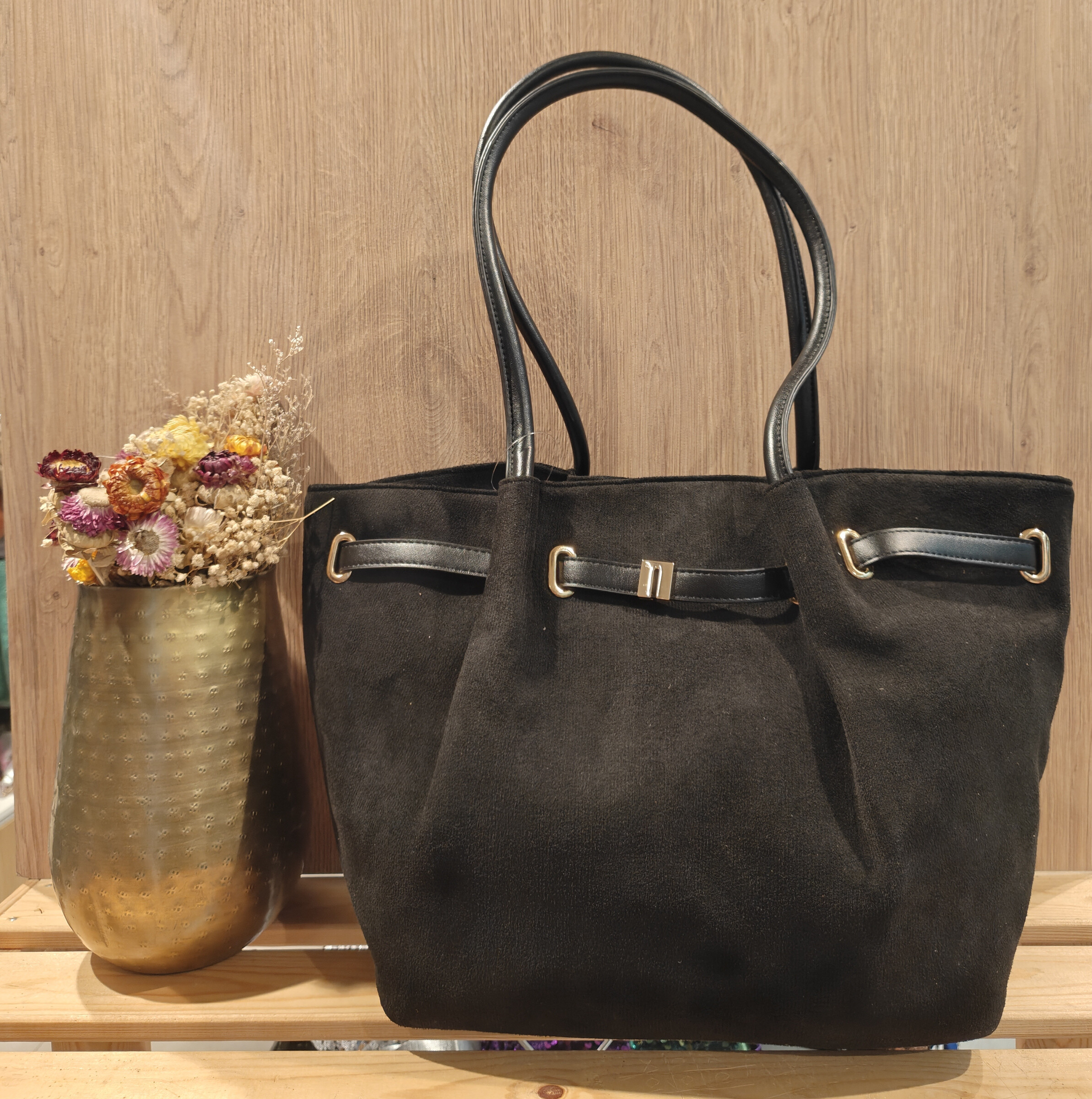 Sac porté épaule, en bimatière suédine