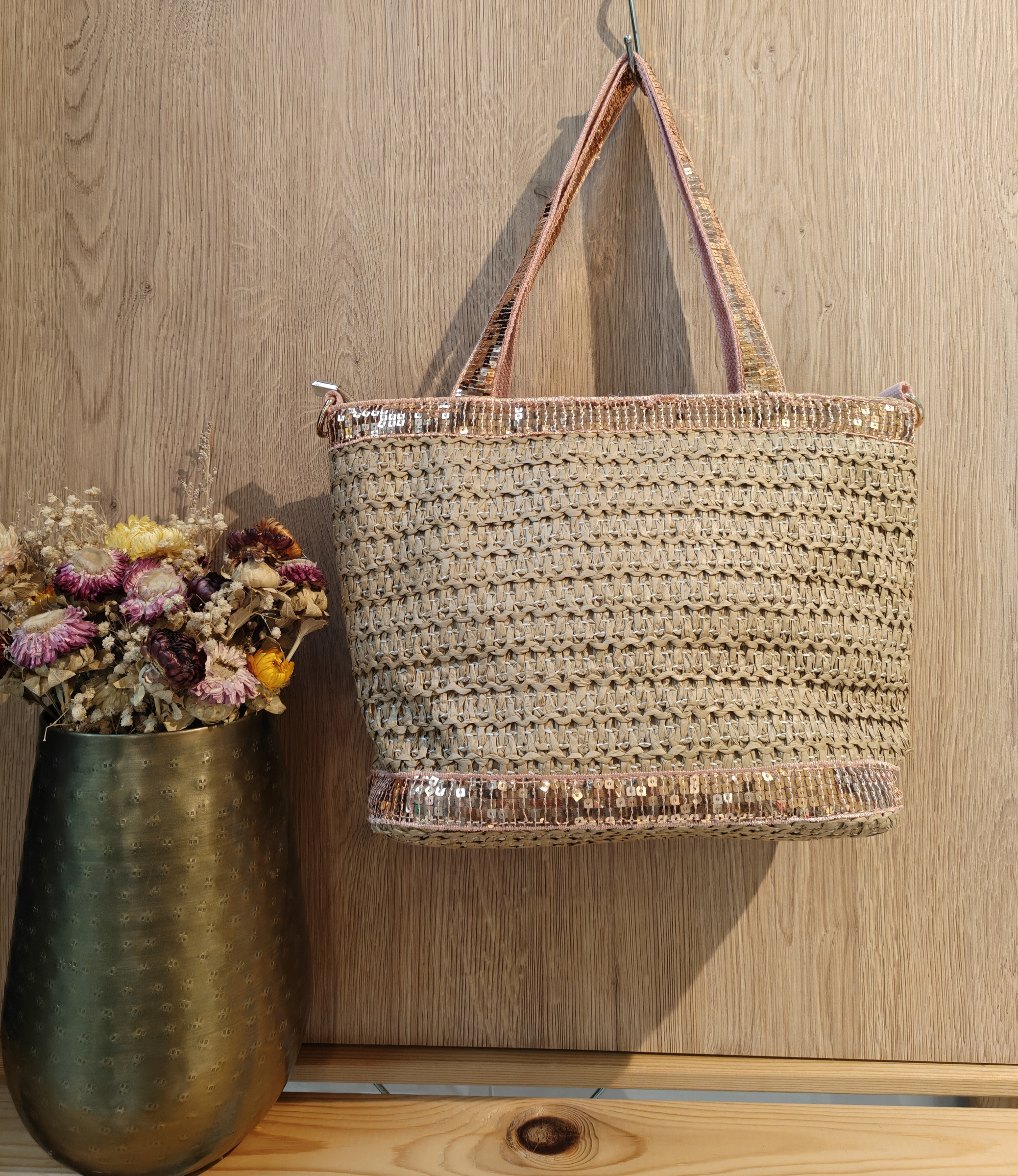 Wholesaler Mogano Jm Factory - Straw bag with zipper closure and removable shoulder strap