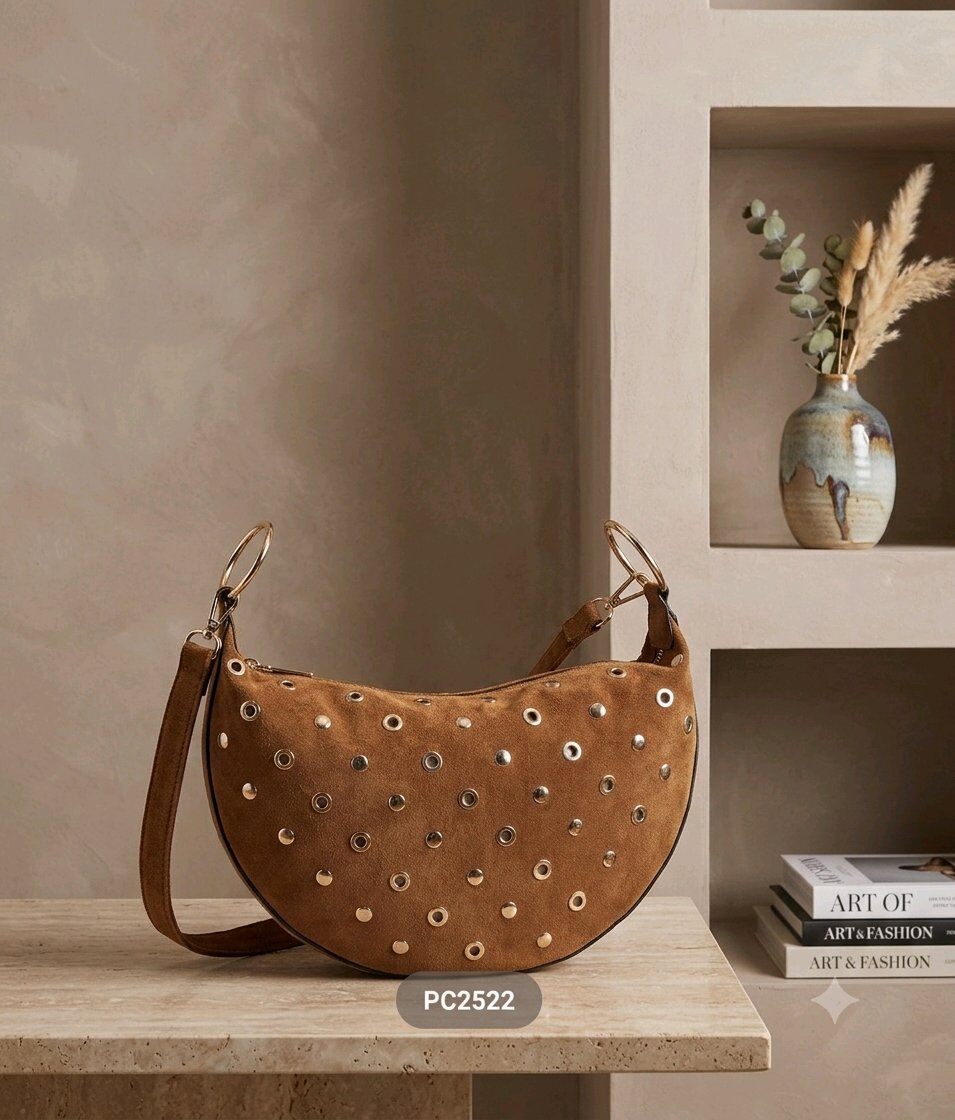 Großhändler Mogano Jm Factory - Ösen- und nietenbesetzte Wildledertasche mit abnehmbarem Riemen