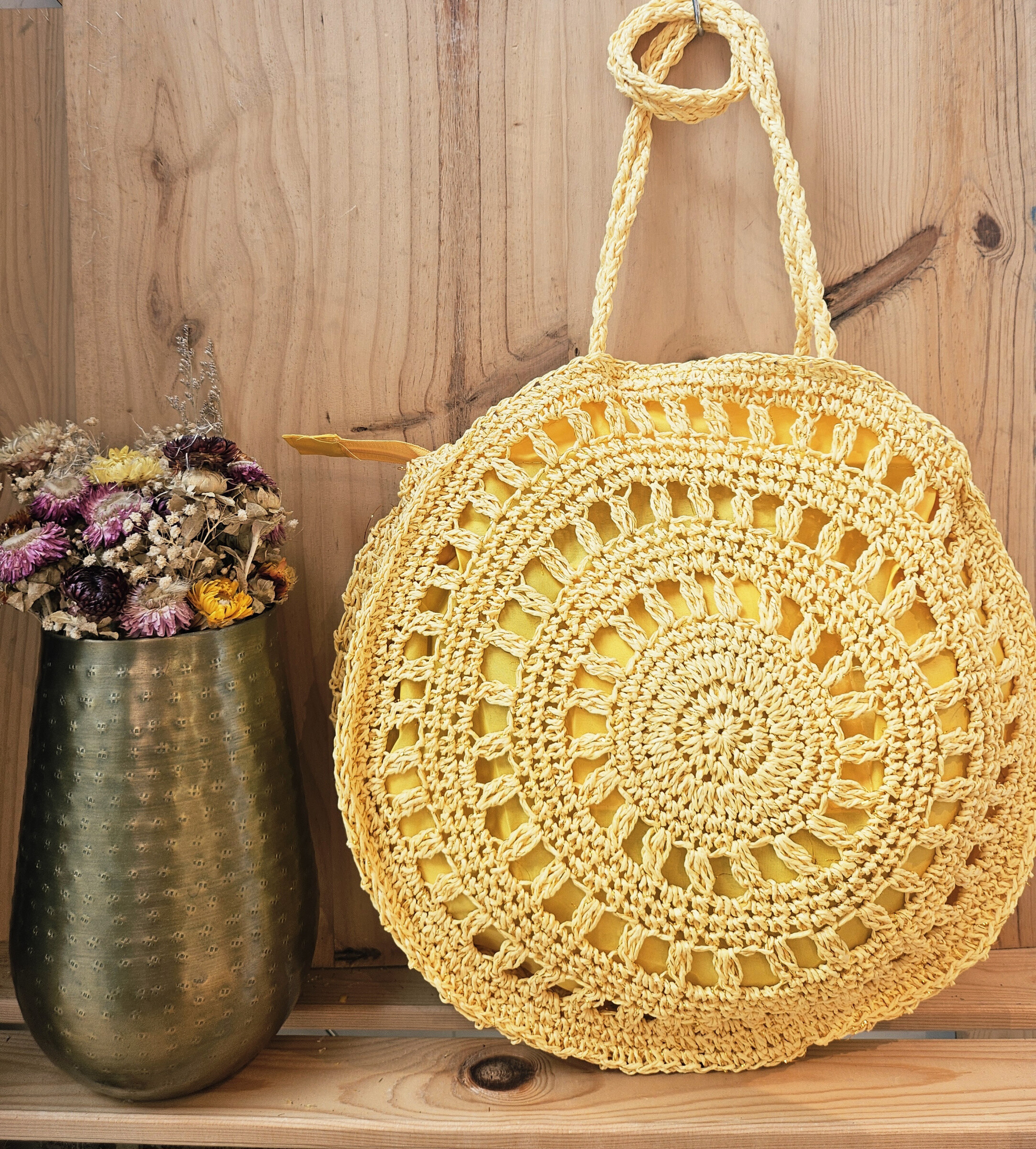 Sac en raphia métallisé , fermeture éclaire