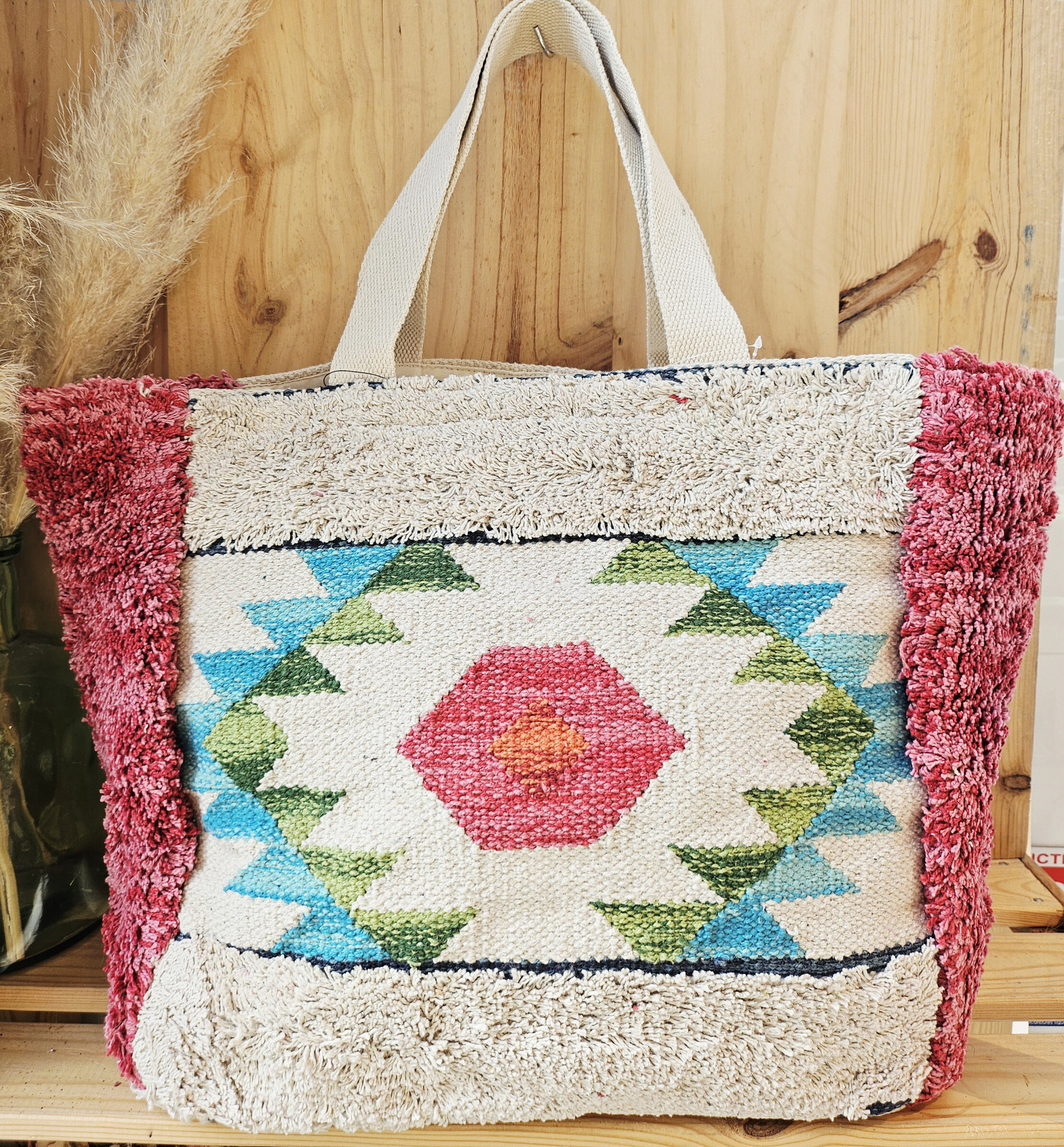 Grossista Mogano - Grande borsa in cotone con zip con motivo multicolore