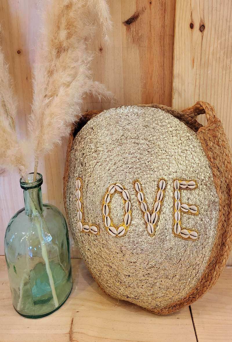 Grossista Mogano - Amore borsa di iuta ricamata con conchiglie