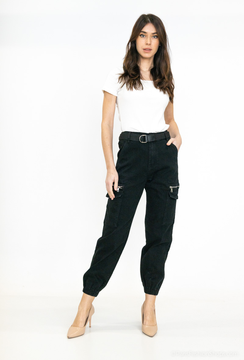 Grossiste Monday Premium - Jean cargo à taille haute resserré aux chevilles