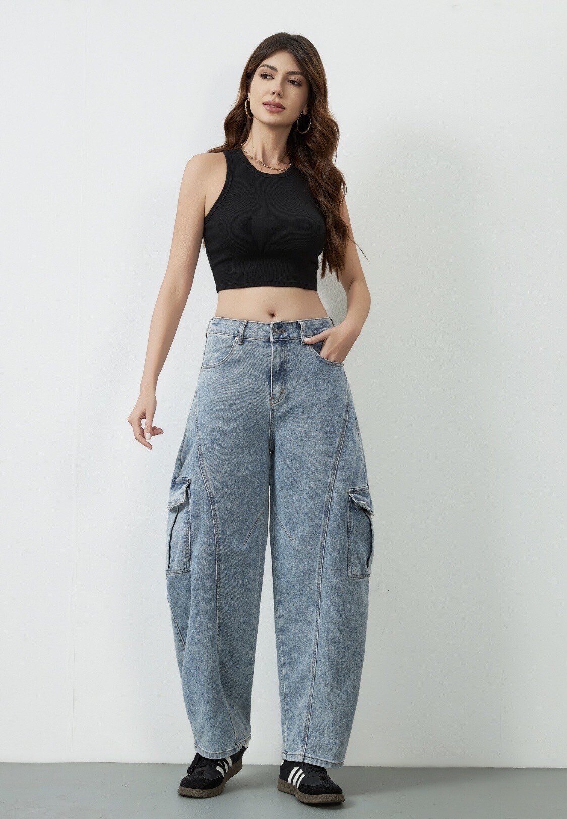 Großhändler Monday Premium - High-Waist Barrel-Cargo-Jeans