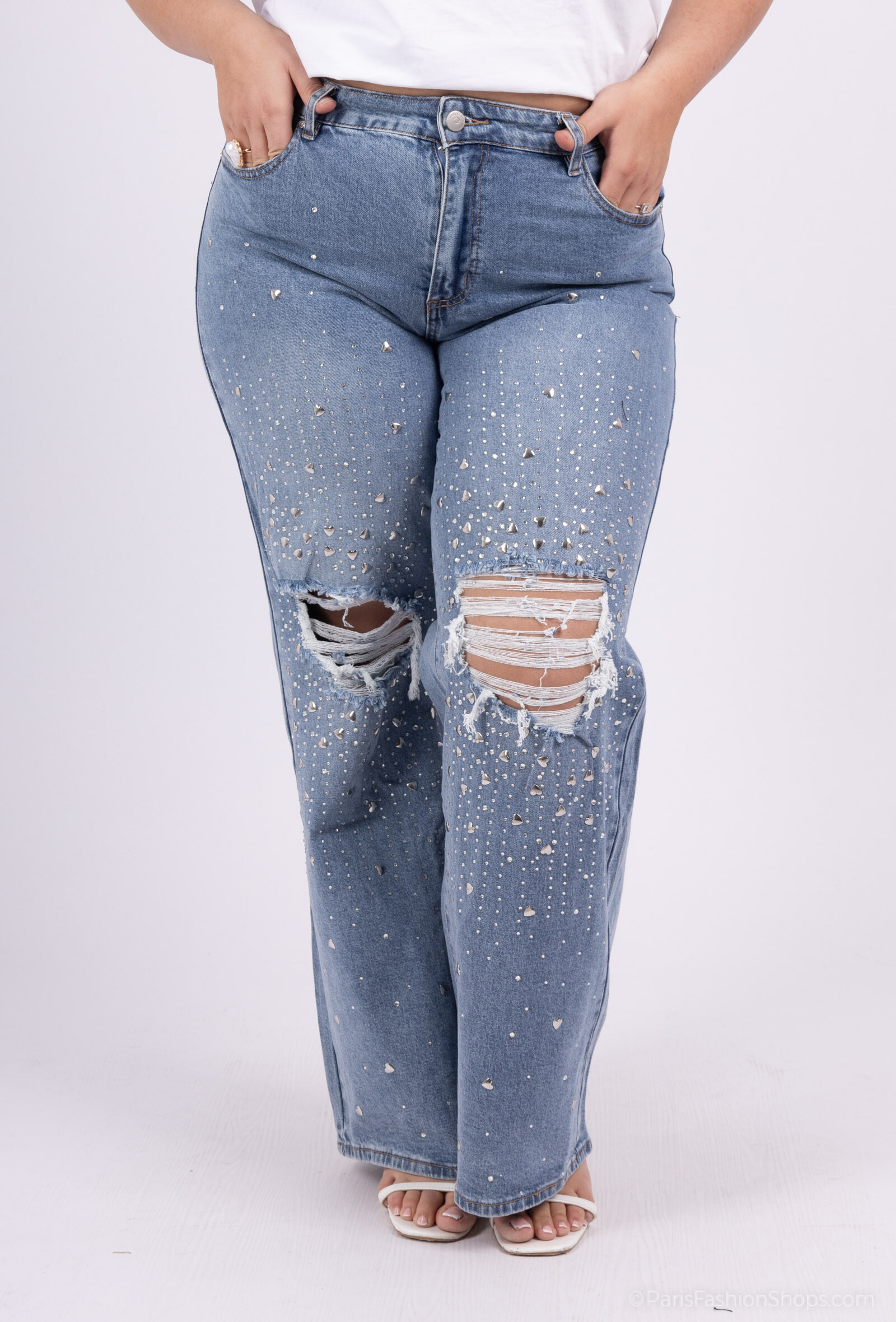 Wholesaler Monday Premium - Droit Jean torn with rhinestones