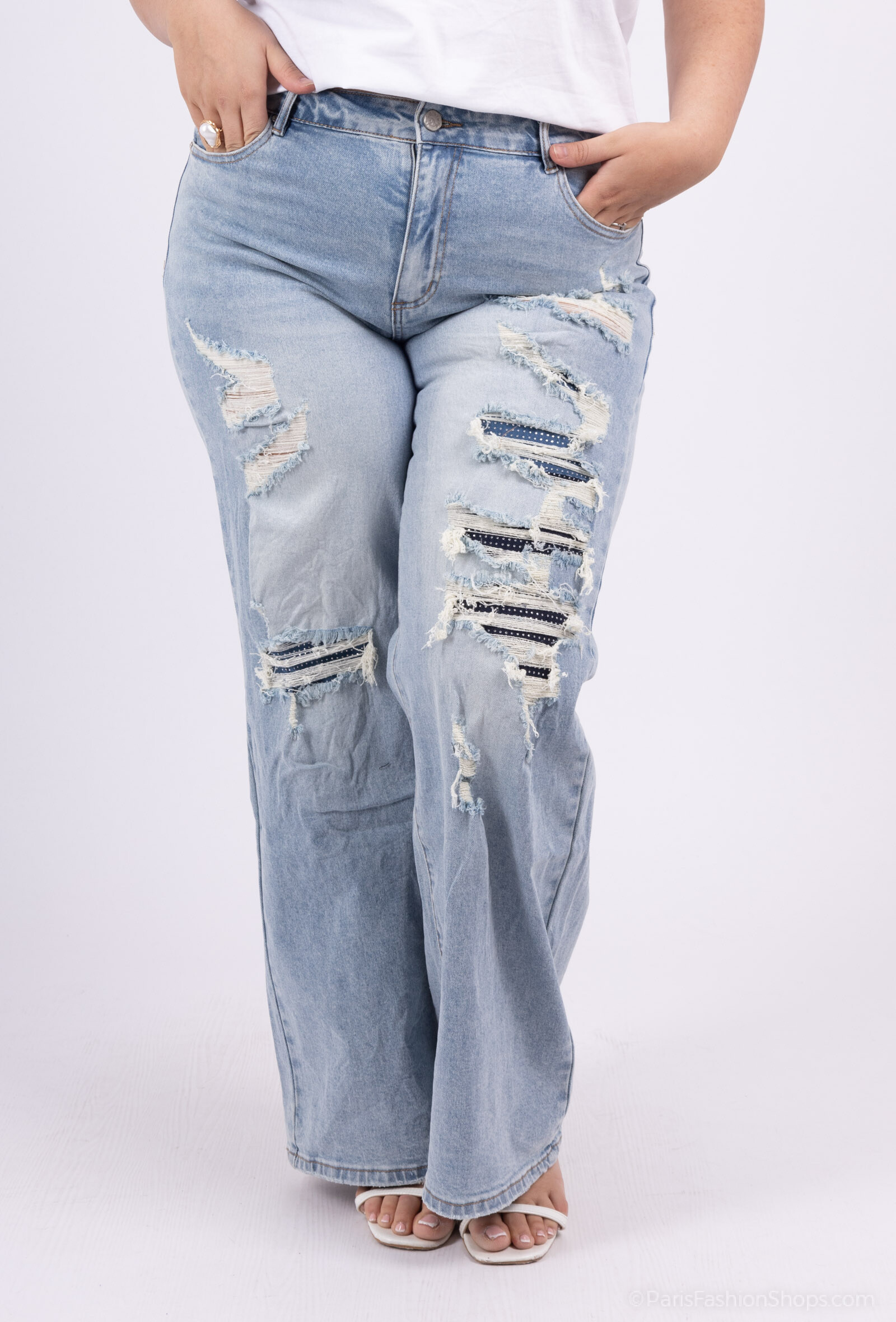 Wholesaler Monday Premium - Droit Jean torn with rhinestones