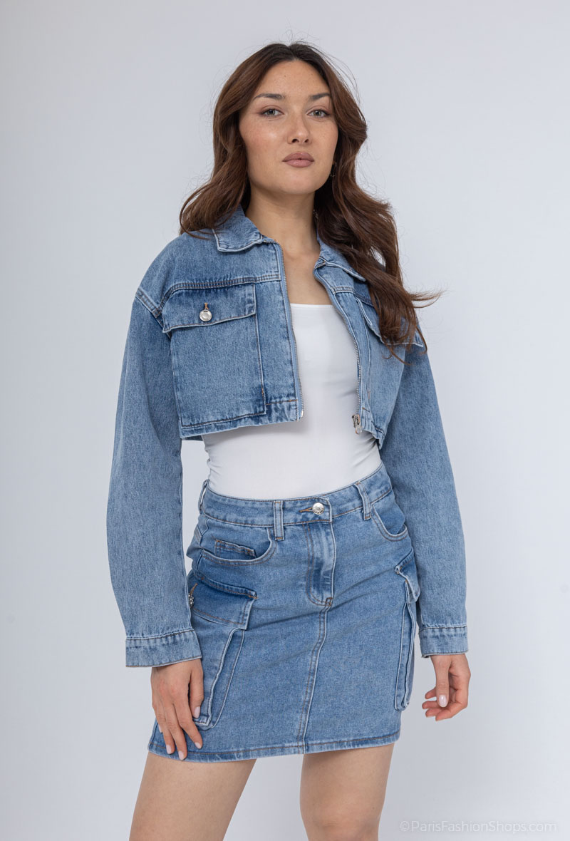 Wholesaler Monday Premium - Oversized cropped denim jacket