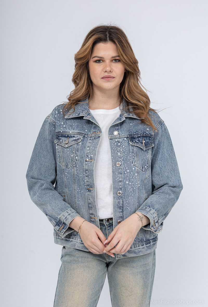 Wholesaler Monday Premium - Rhinestone denim jacket without stretch