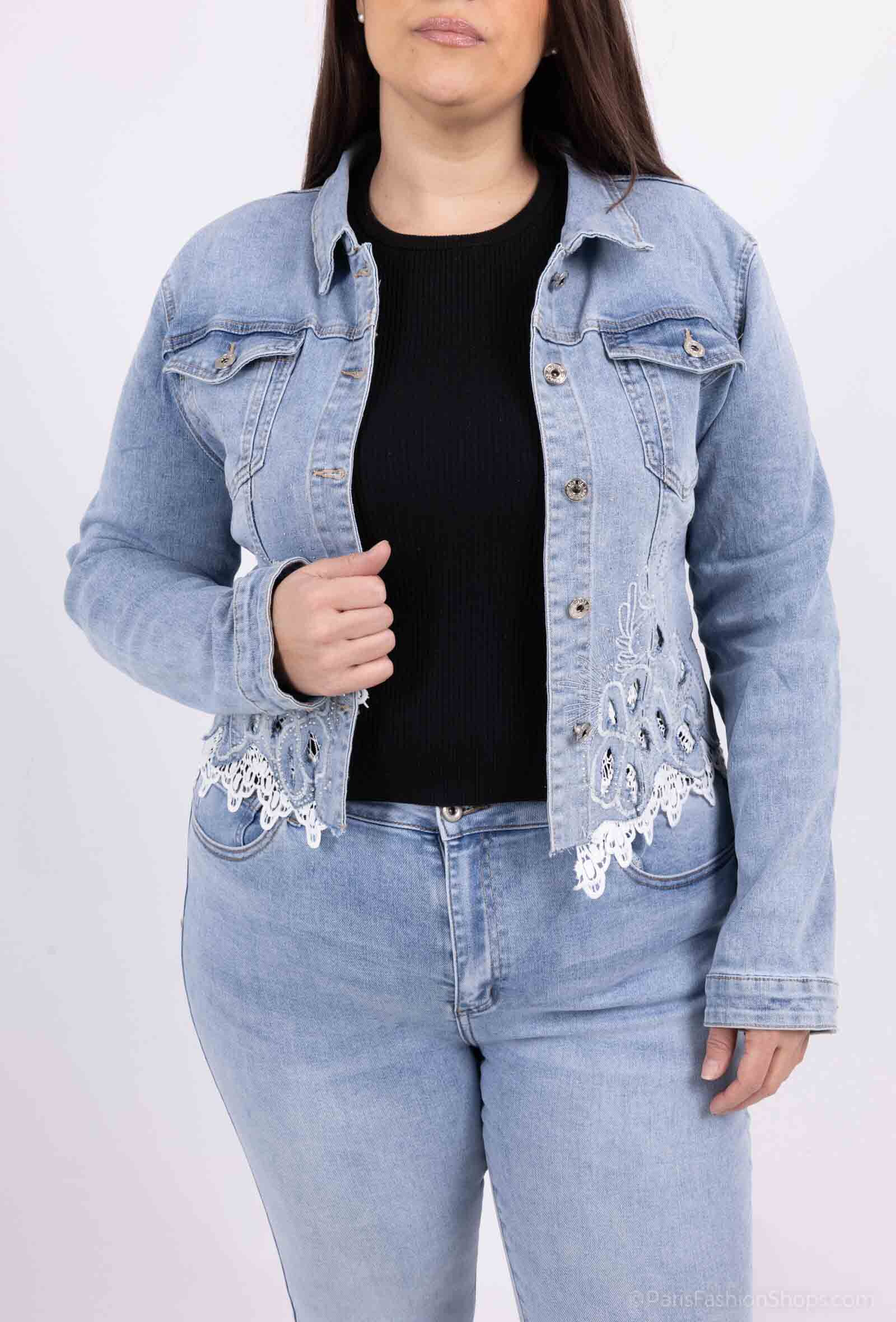Grossiste Monday Premium - Veste en jean avec dentelle,brodé et strass