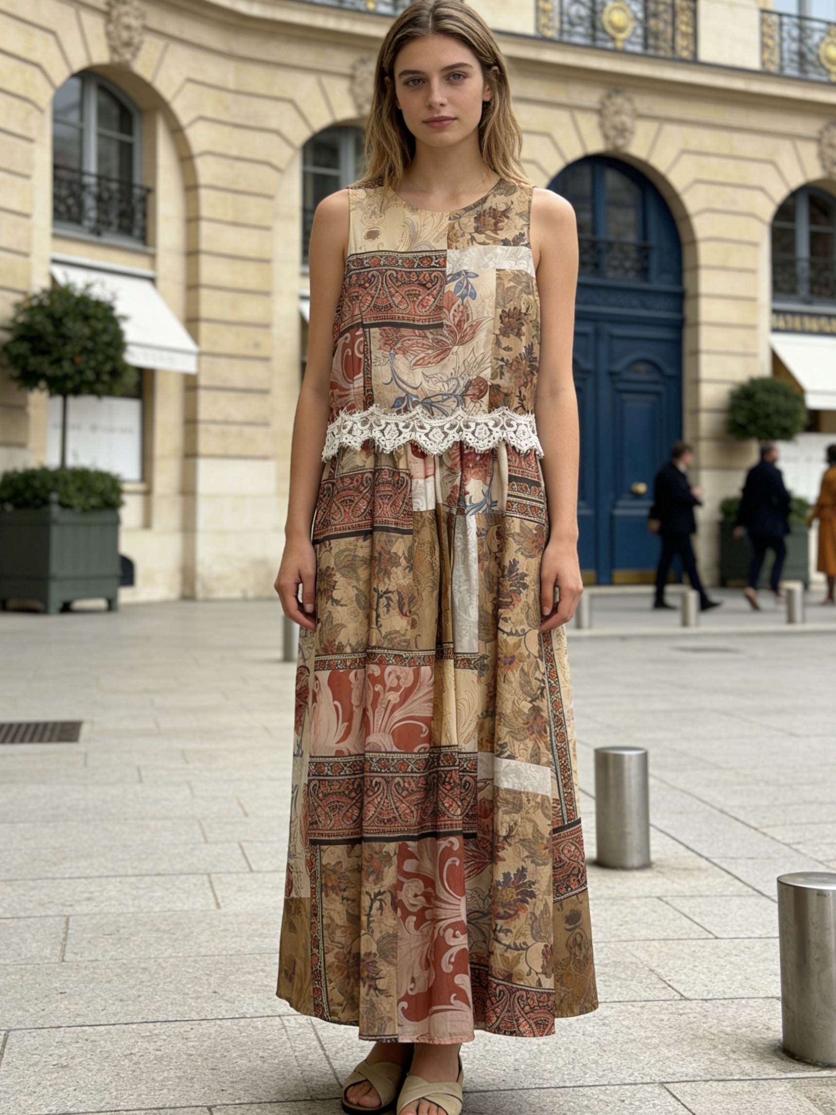 Wholesaler MONDIAL FASHION - SLEEVELESS LONG DRESS WITH LACE PRINT