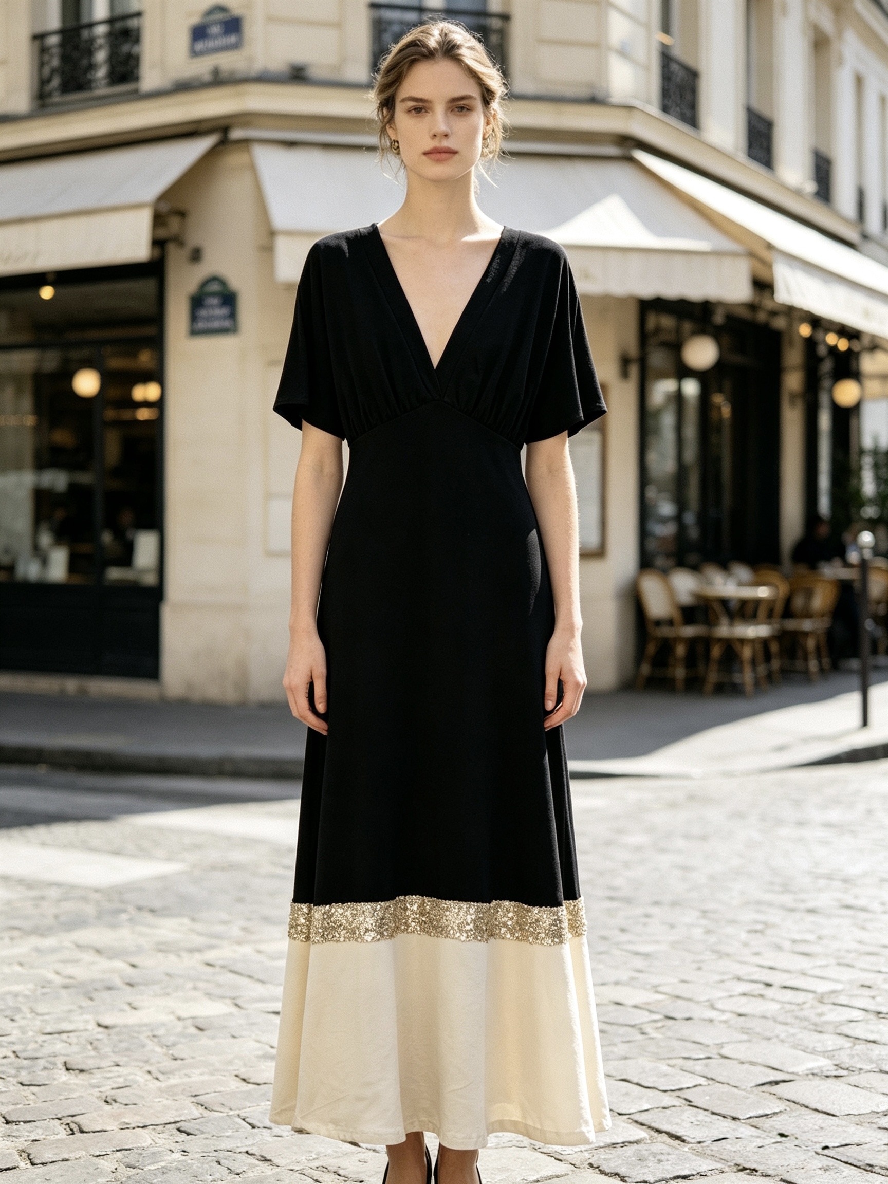 Grossiste MONDIAL FASHION - ROBE LONGUE BICOLORE AVEC PAILLETTES