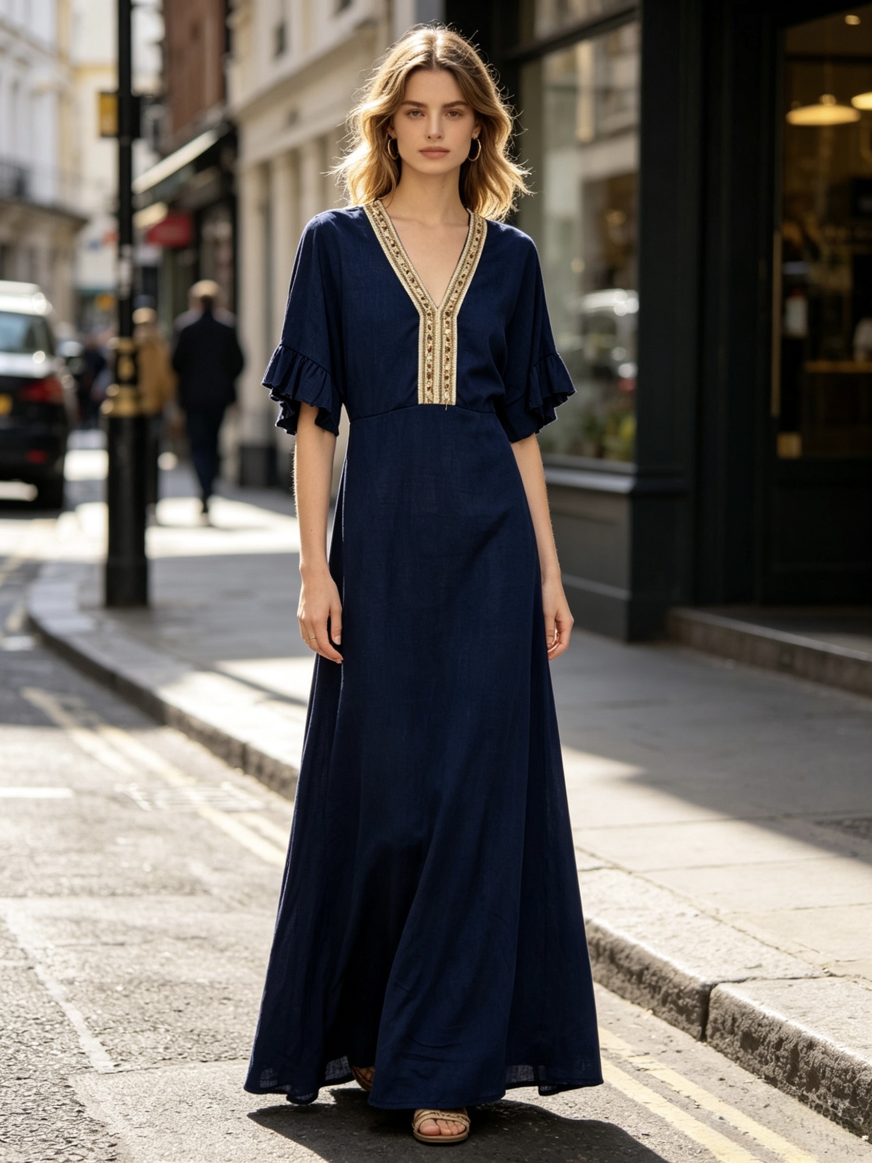 Wholesaler MONDIAL FASHION - LONG DRESS WITH V-NECKLINE