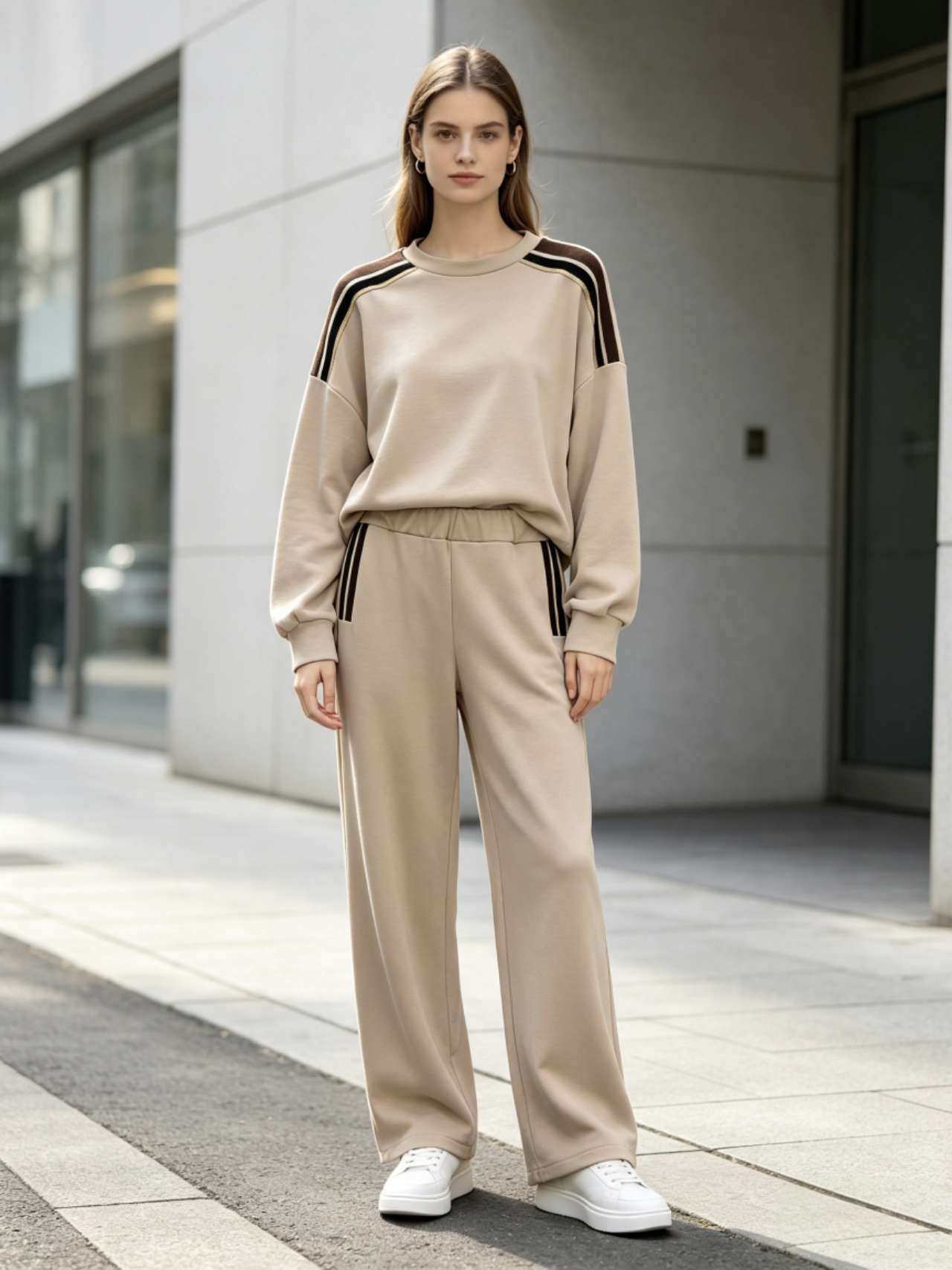 Wholesaler MONDIAL FASHION - SWEATSHIRT WITH STRIPED BAND ON SHOULDERS