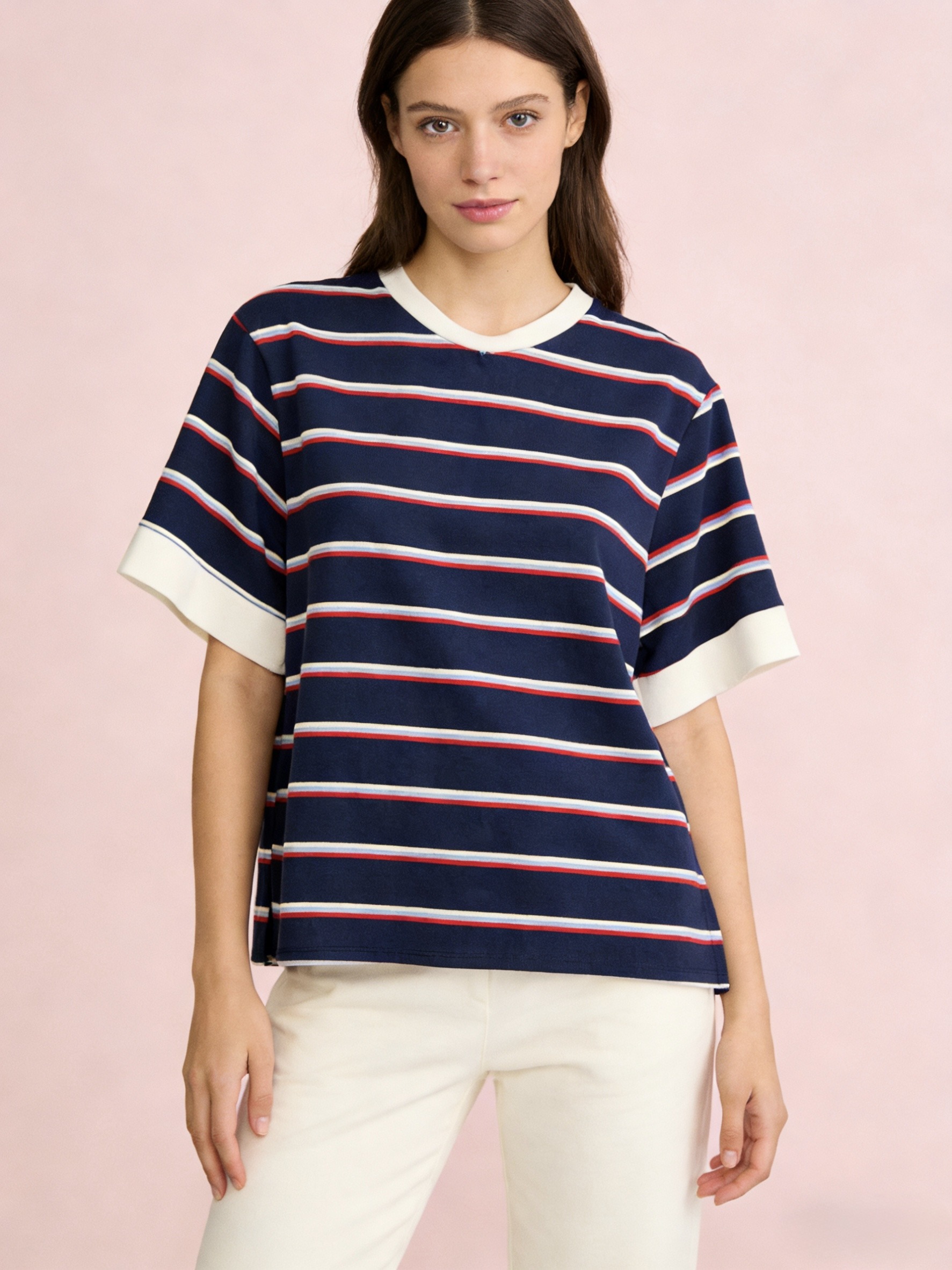 Mayorista MONDIAL FASHION - Jersey a rayas con mangas de detalle blanco