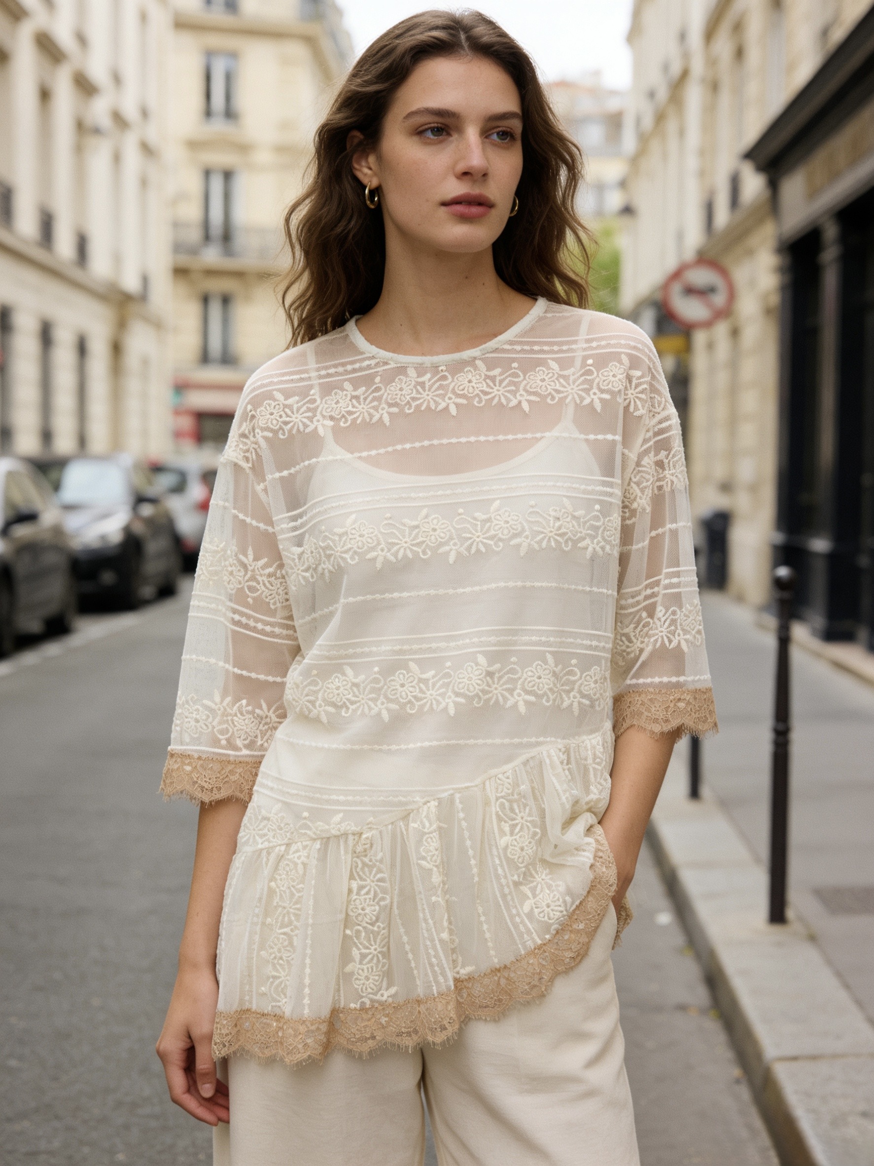 Wholesaler MONDIAL FASHION - ASYMMETRICAL TRANSPARENT BLOUSE