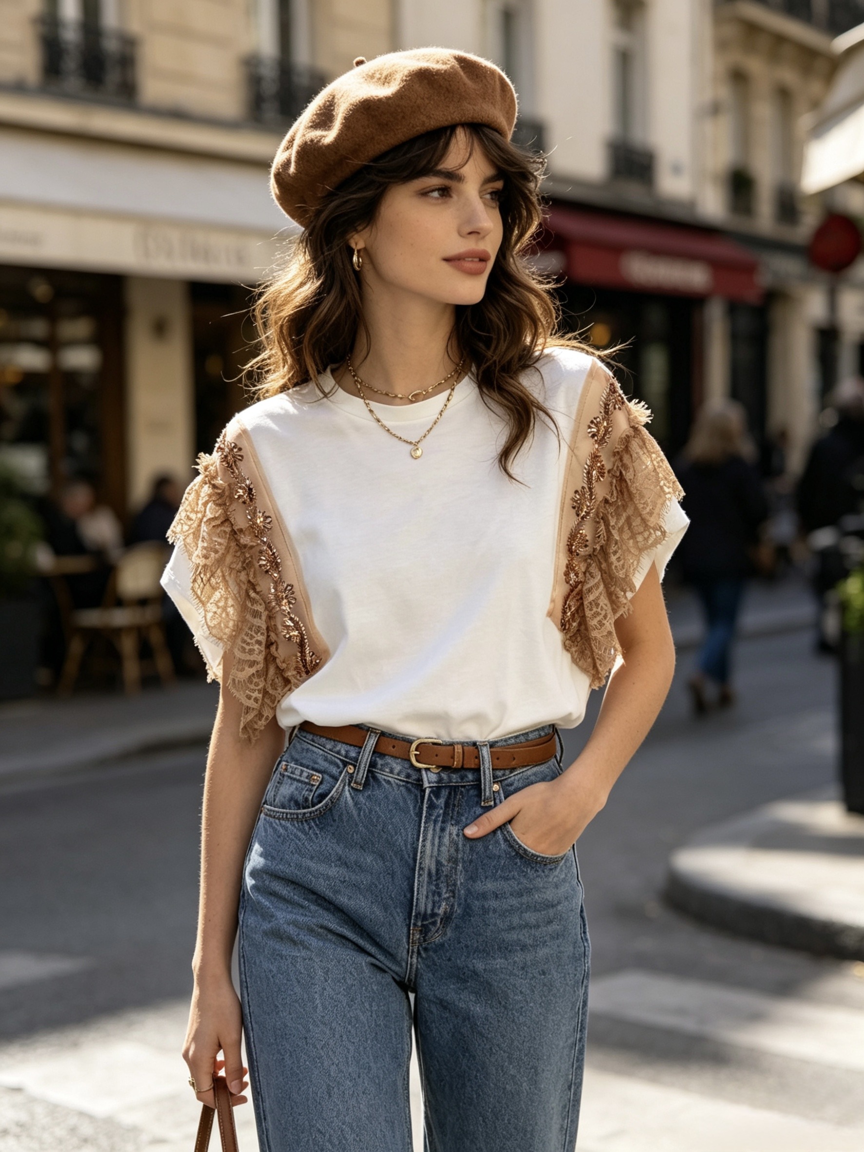 Wholesaler MONDIAL FASHION - T-SHIRT WITH LACE AND SEQUINS COMBINED