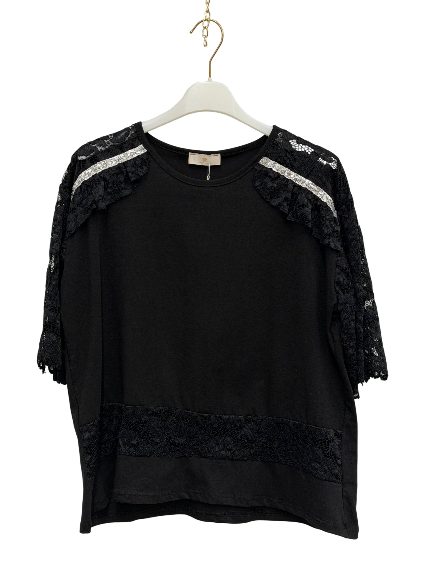 Wholesaler MONDIAL FASHION - T-SHIRT WITH LACE AND SEQUIN DETAILS
