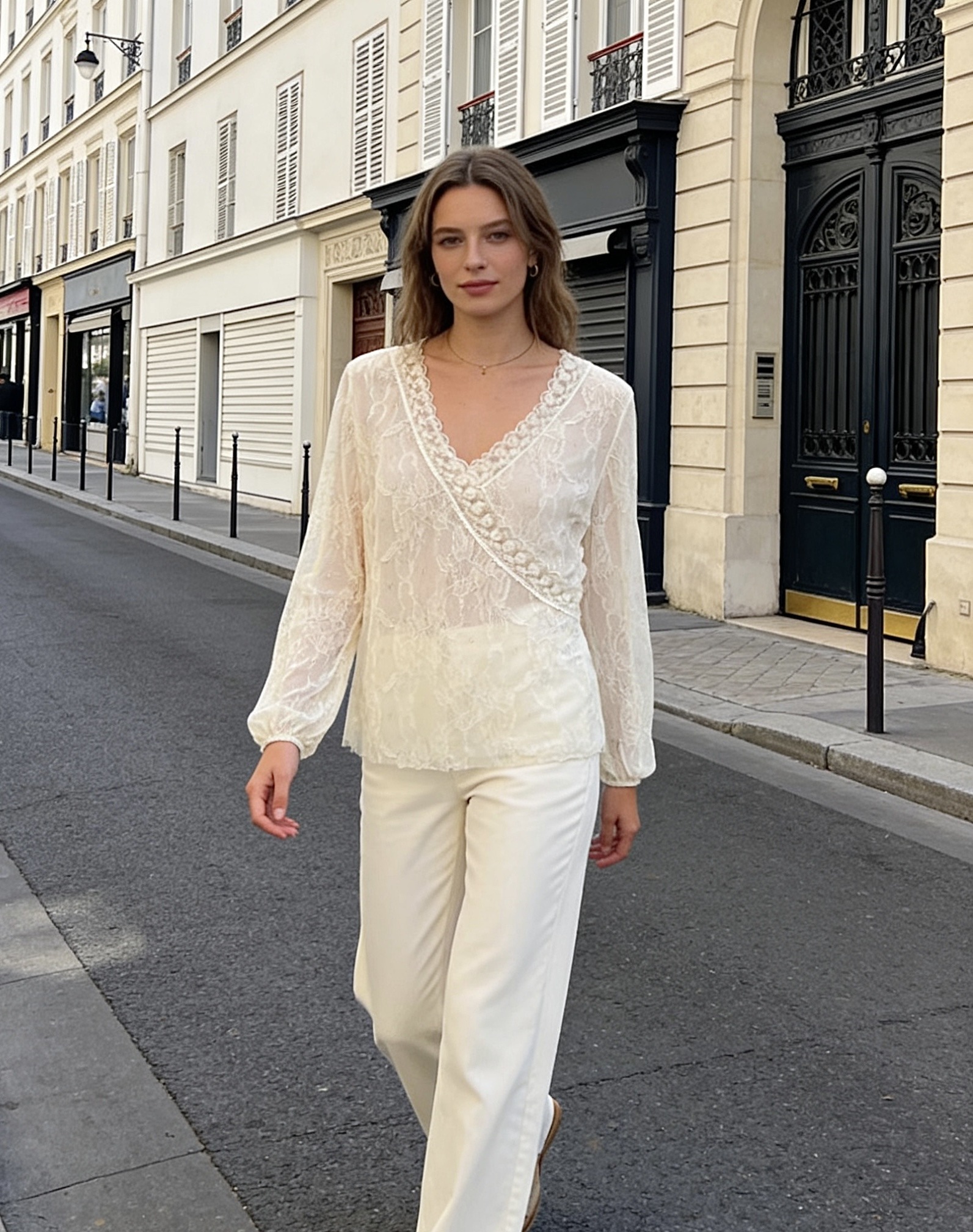 Grossista MONDIAL FASHION - BLUSA SCOLLO A V CON RUCHES IN PIZZO
