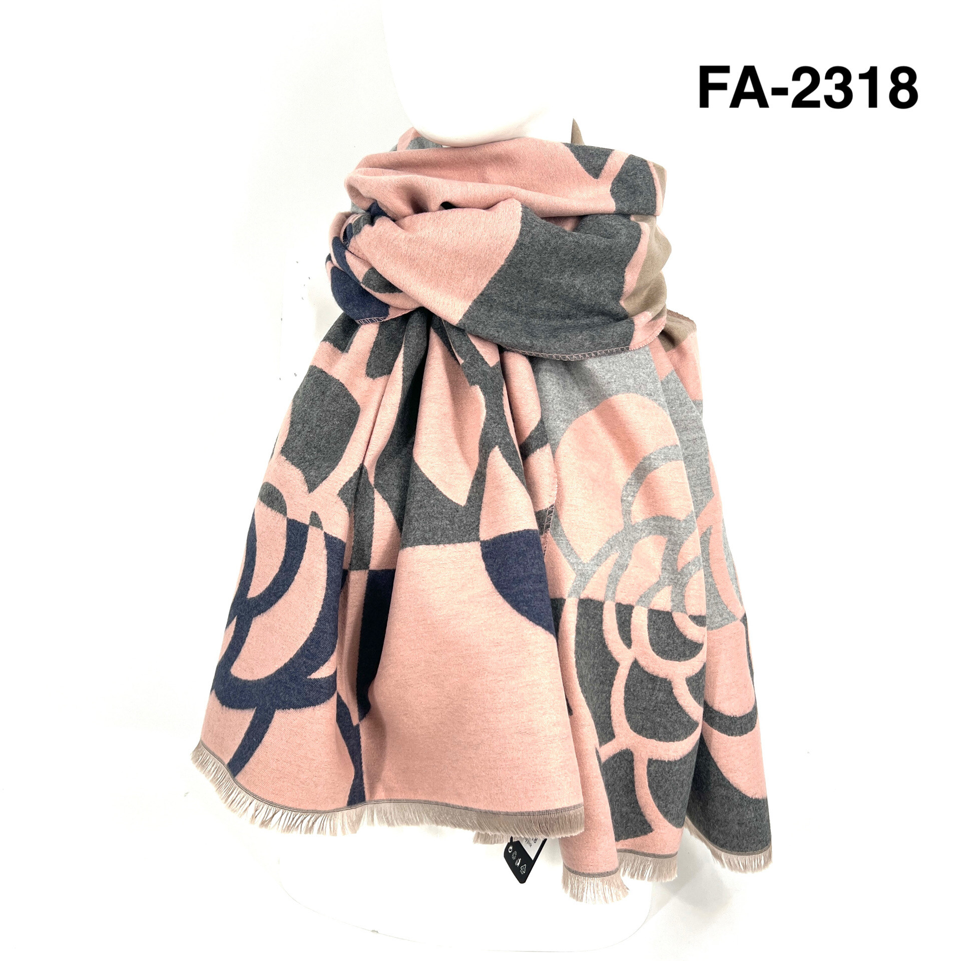 Grossista MONTE ALPI - SCIARPA JACQUARD MOTIVI ROSE FLOREALI COLORI NEUTRI BORDI A FRANGE TESSUTO CALDO MORBIDO