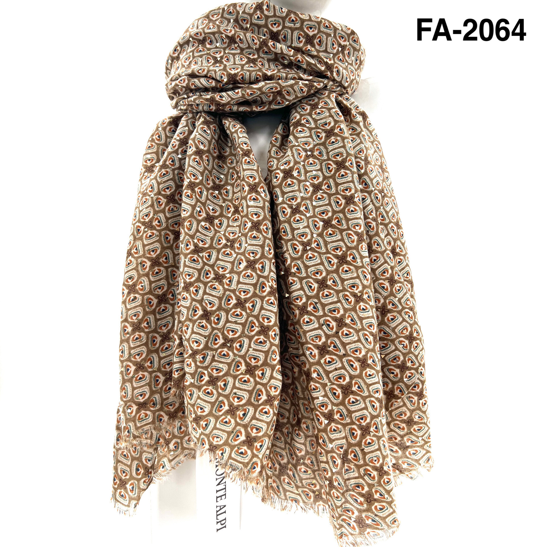 Wholesaler MONTE ALPI - SCARF WITH MICRO GEOMETRIC PATTERNS LIGHT FRINGED EDGES SOFT AND LIGHT