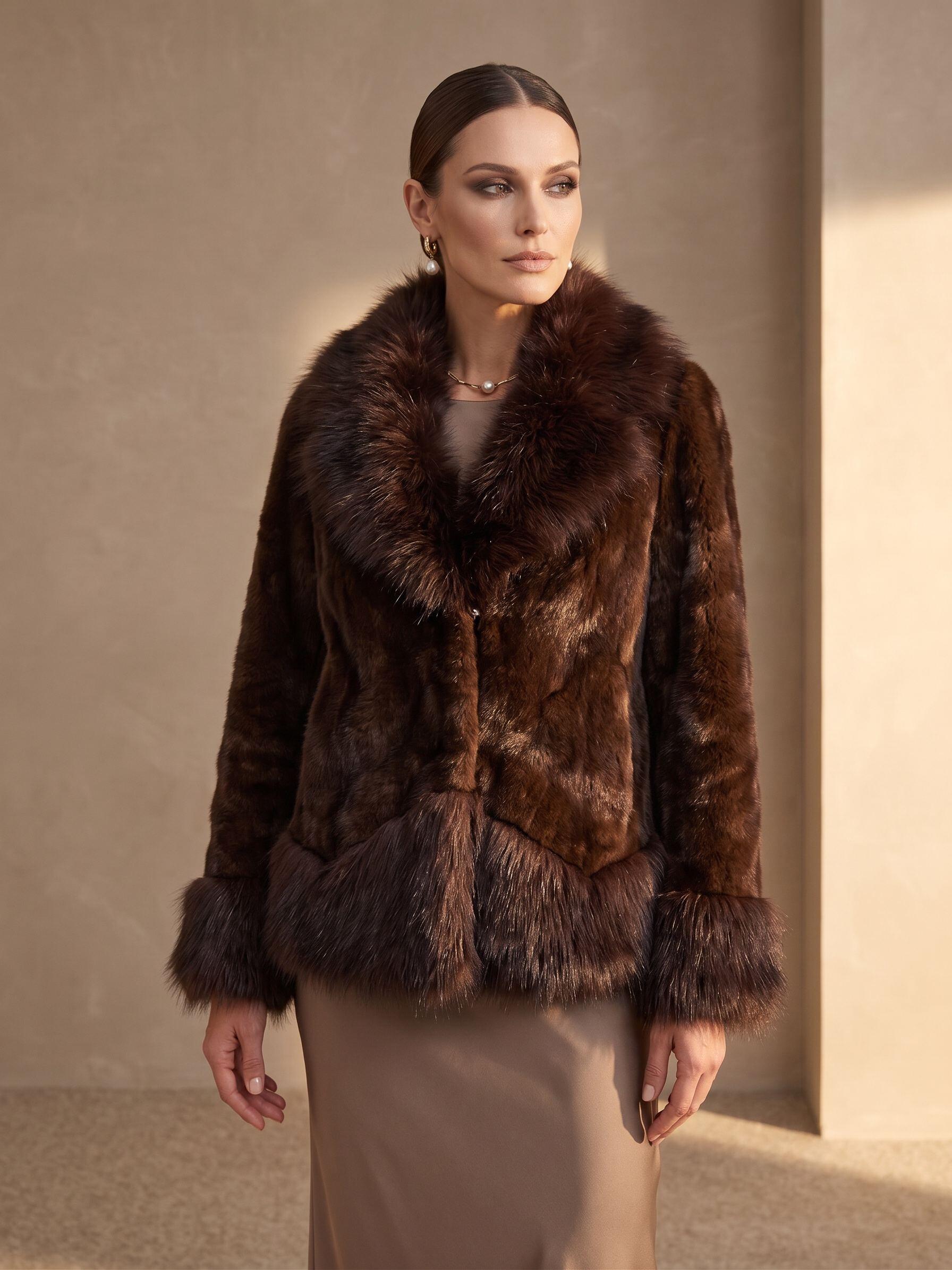 Wholesaler Moomo - Contrast Shawl-Collar Faux Fur Jacket