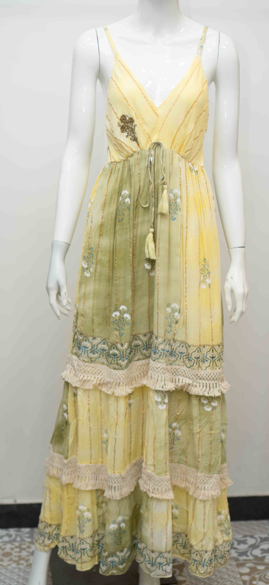 Wholesaler MOOYA INDIA - Long strappy dress with gold detail