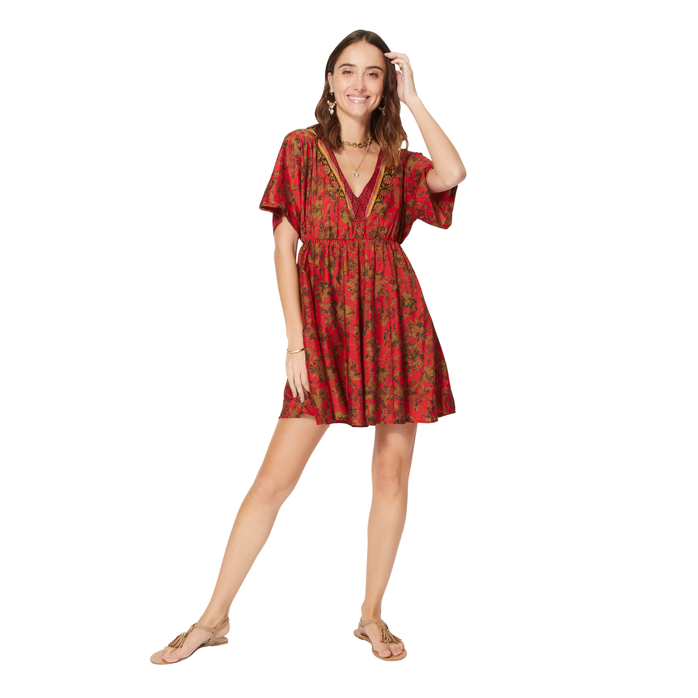 Wholesaler MOOYA INDIA - Short red print dress with small sleeves