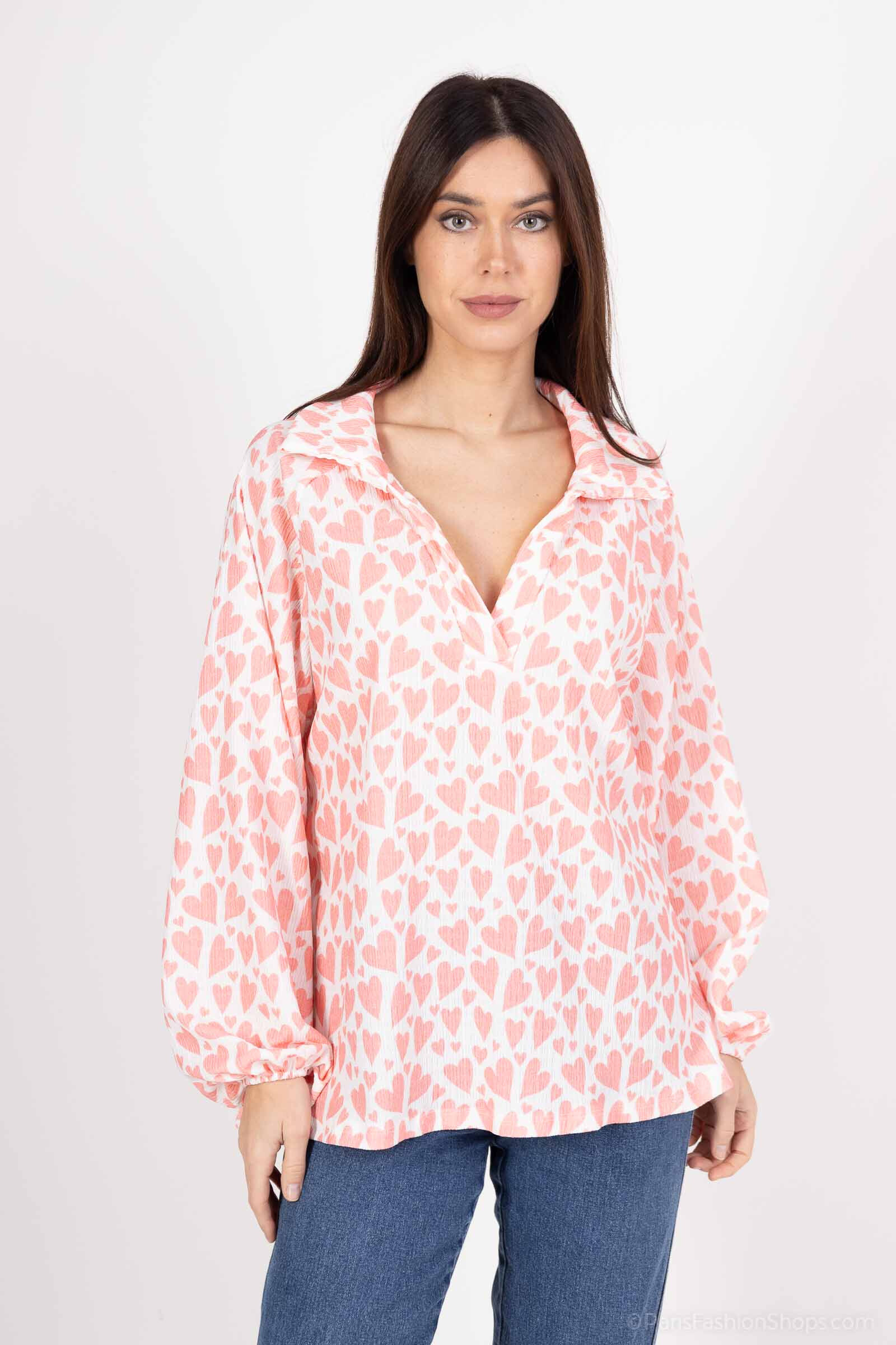 Grossiste Elissa - Blouse ample blanche avec imprimé coeur