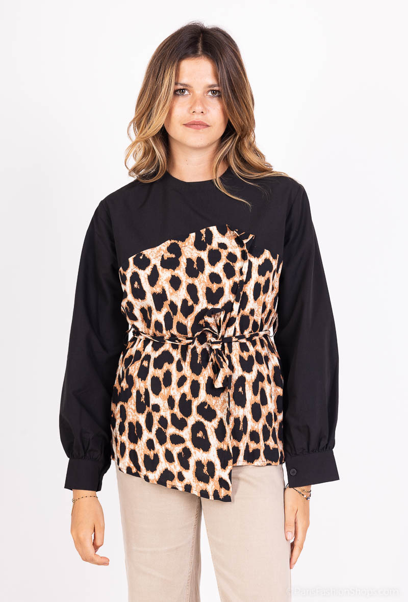 Grossiste Elissa - Blouse en coton avec un empiècement imprime