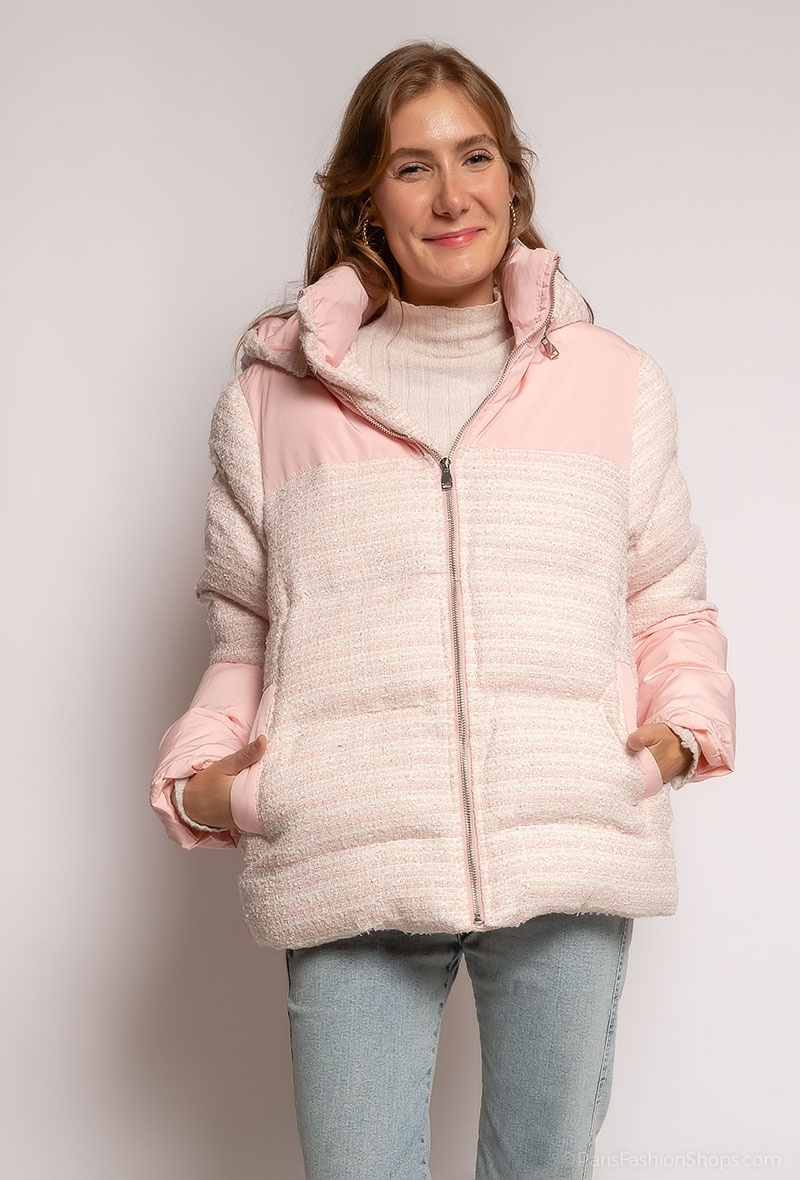 Grossiste Elissa - Doudoune courte epaisse en tweed